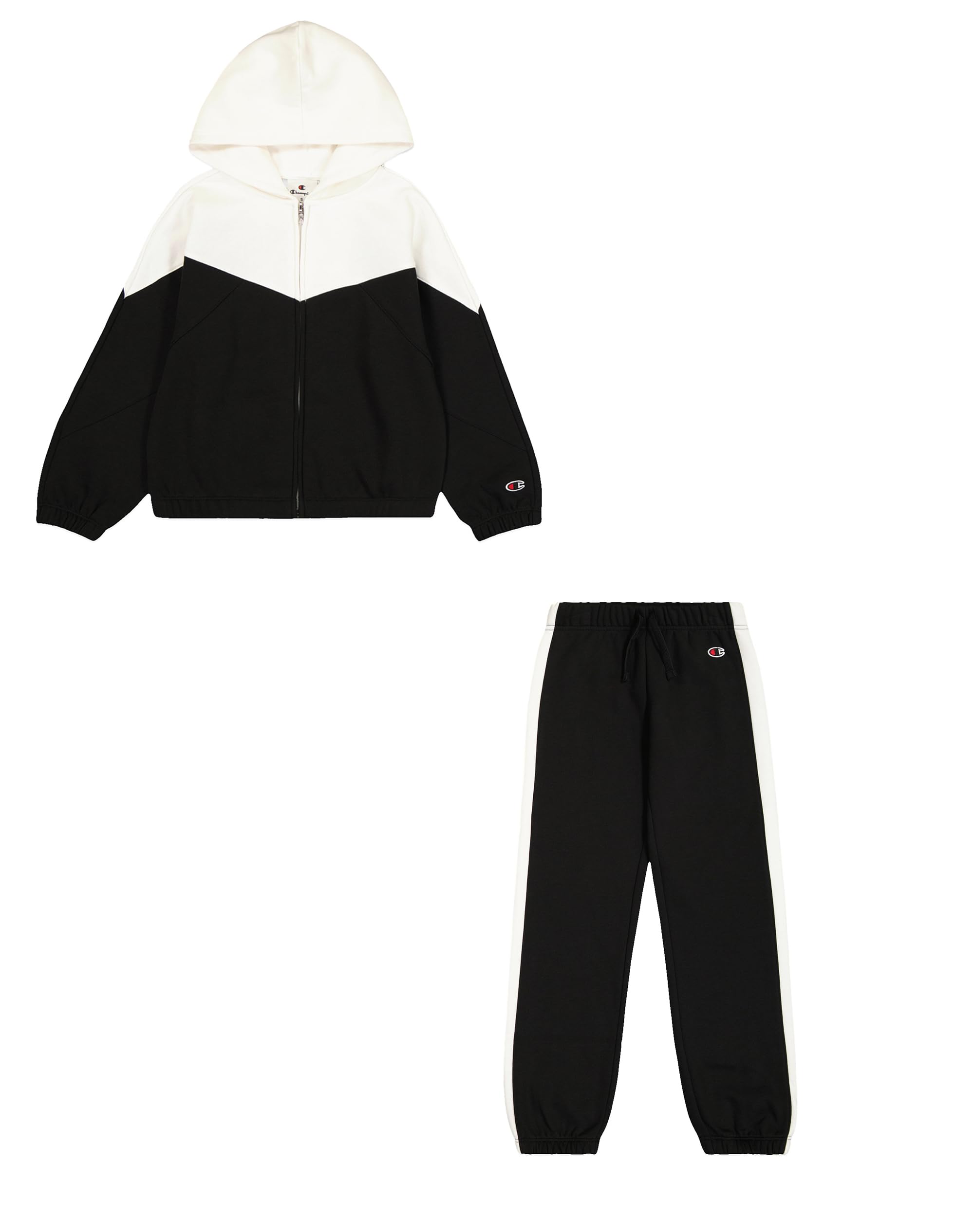 Champion Girl's Legacy Script Shop G (405046) -Ultra-Light Soft Compact Powerblend Fleece Color Block Hooded Tracksuit, Pink (PS004), 7-8 Years