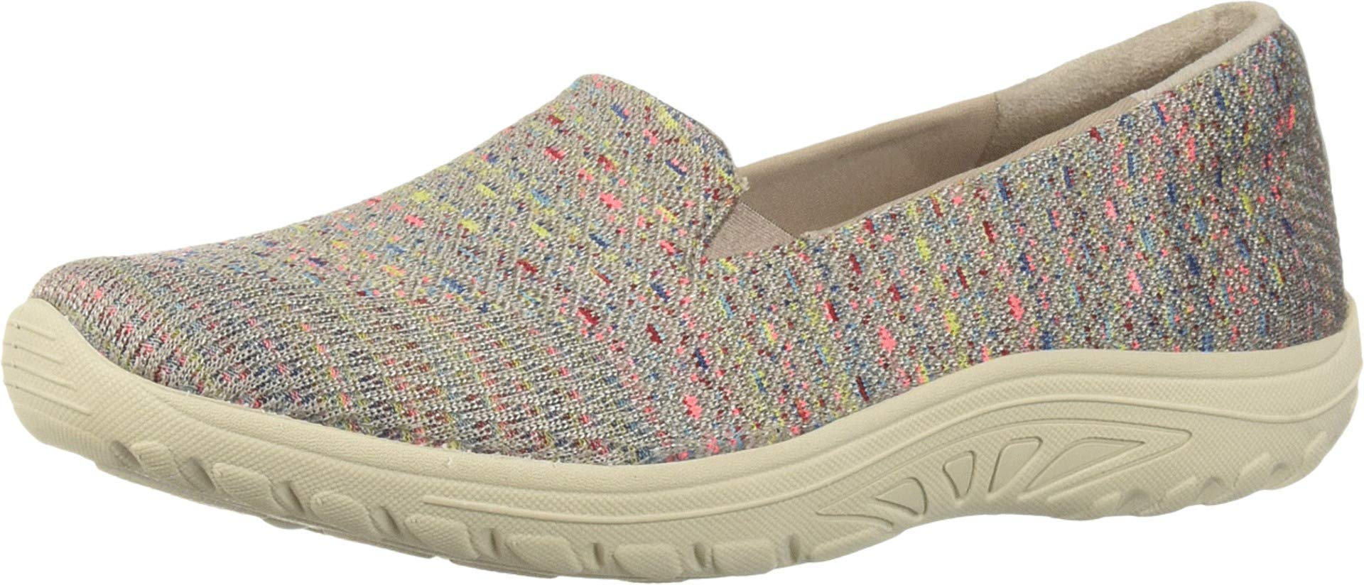 Skechers Women's Reggae Fest-Wicker-Engineered Knit Twin Gore Slip on (Willows) Loafer Flat Taupe