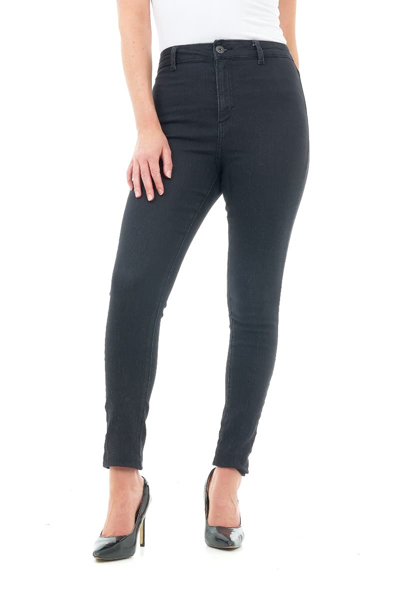 M17 Women Ladies Skinny Fit Jeans Denim Casual Classic Cotton Trousers Pants with Pockets Zip Up (10, Black), 5056242785507