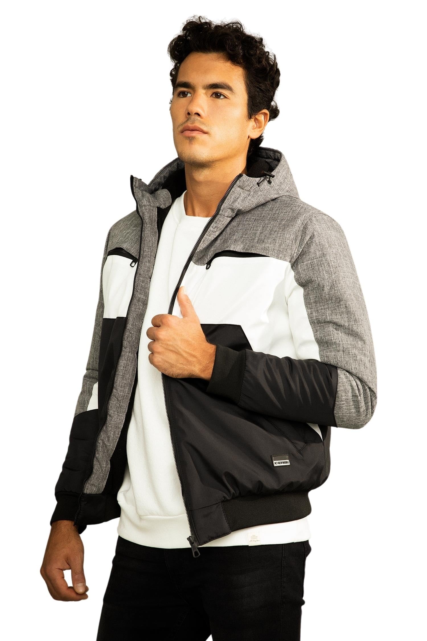 DeFacto Men's N4530az Jacket, Dark Grey Melange, M