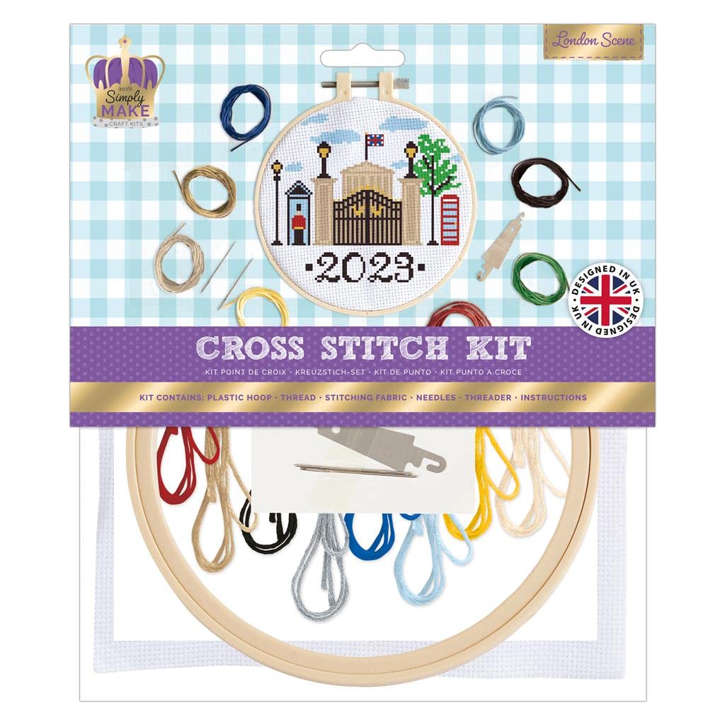 docrafts DIY Simply Make Your Own Cross Stitch Hoop Embroidery Kit - Coronation London Scene Ideal For Adults And Older Children Kids, Beginners Or Experienced Crafters, Perfect Hobby Craft Set