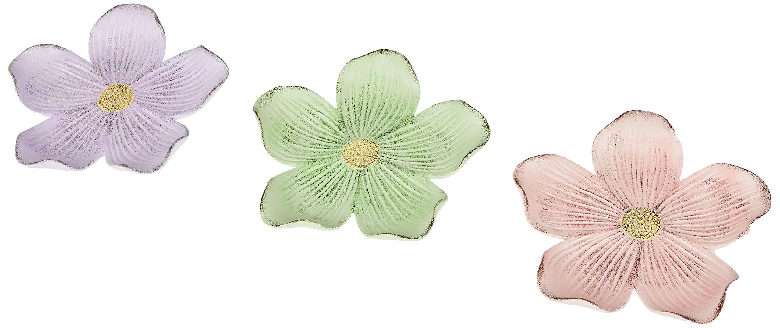 Mopec Small Pink Flower Plate, Green, Lilac 12.5 cm, Pack of 3, Multicoloured, One Size, 3