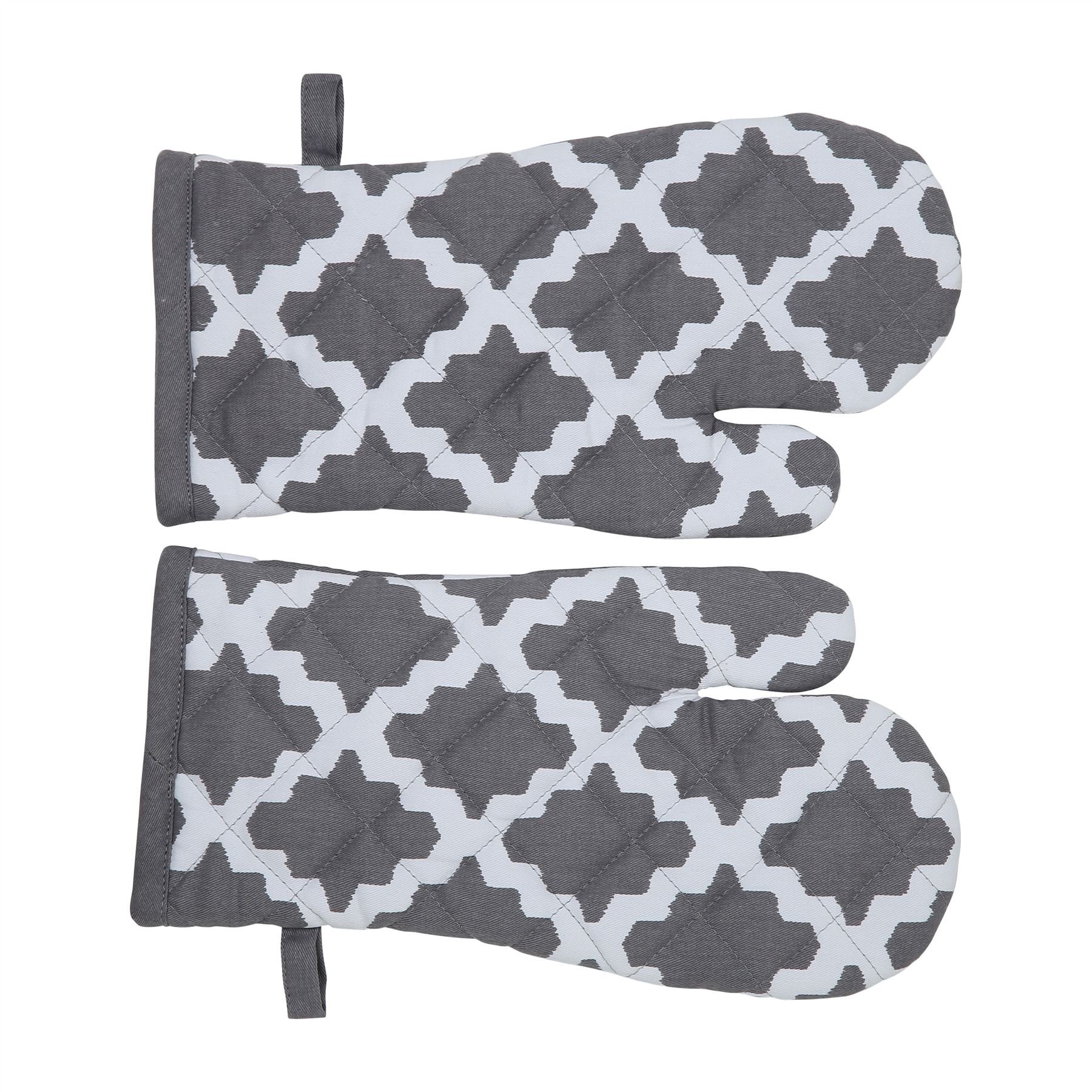 Penguin Home Oven Gloves Heat Resistant, Quilted Oven mitts with Hanging Loop, Machine Washable, Heat Proof Pot Holders for the Cooking - Baking - Kitchen - BBQ - 1 Pair, Diamond Grey,18x32 cm