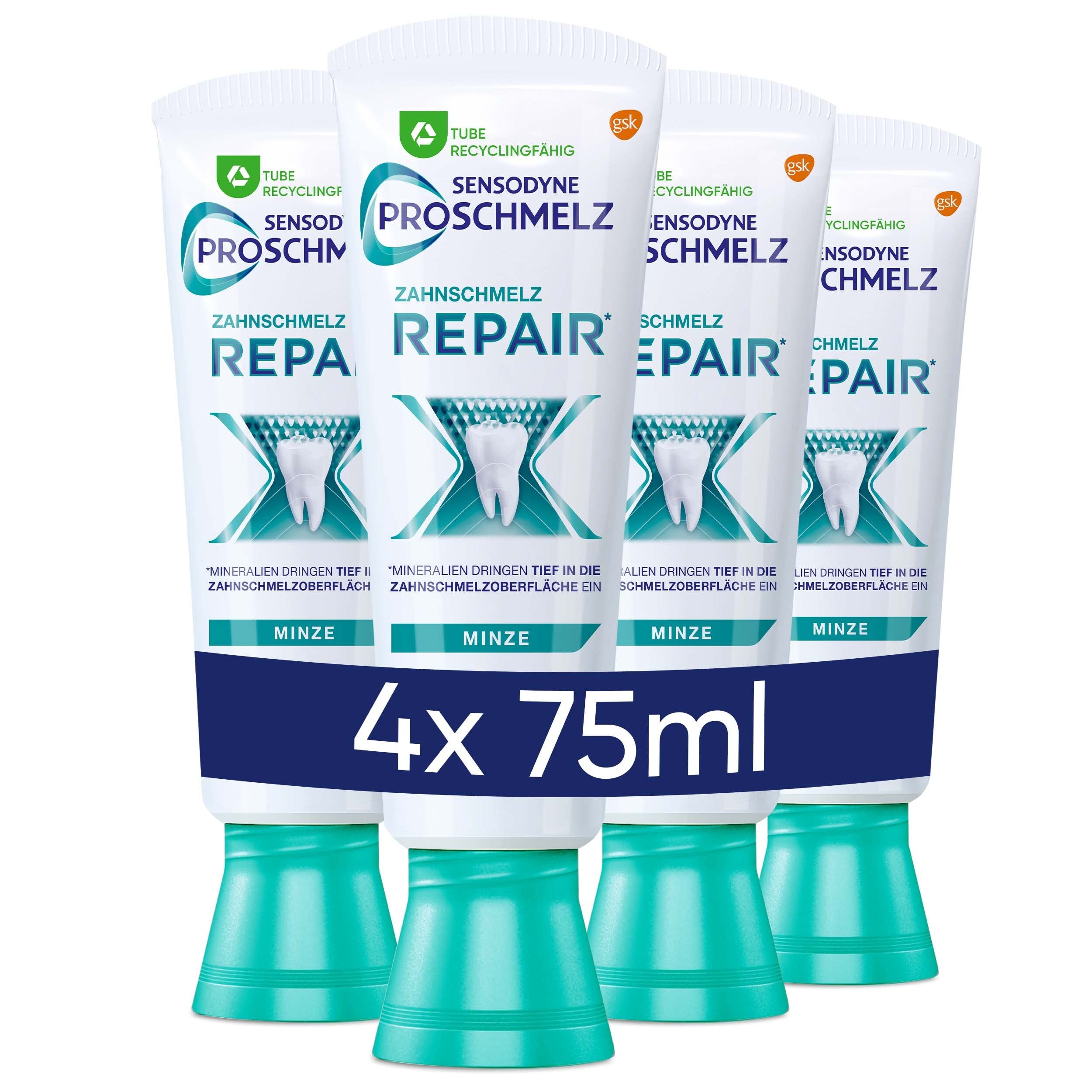 SENSODYNE ProSchmelz Repair Toothpaste, 4 x 75 ml, Daily Toothpaste with Fluoride, Repairs Proven by Acids Weakened Tooth Enamel