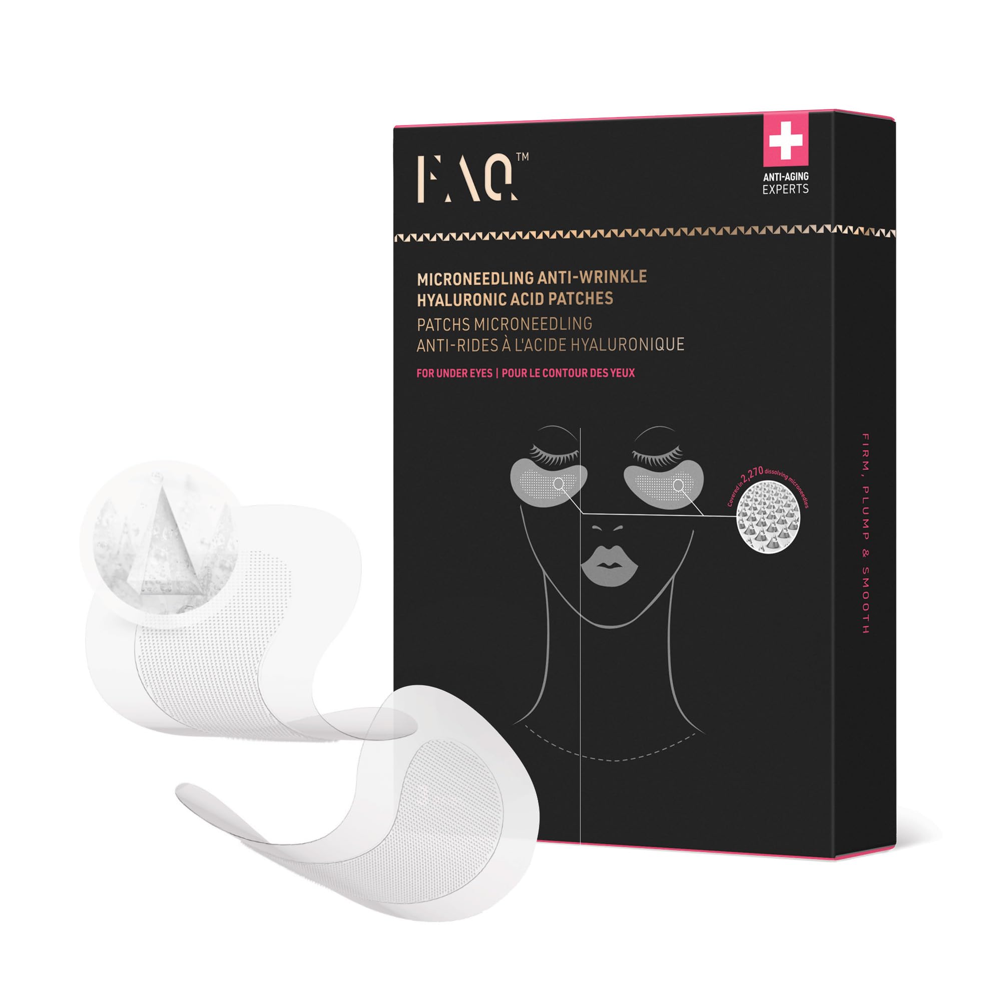 FAQ Microneedling Anti-Wrinkle Hyaluronic Acid Patches For Under Eyes - Under Eye Mask - Anti Wrinkle Patches - Instant Non-invasive Results - Travel-friendly - 3x2 pcs.