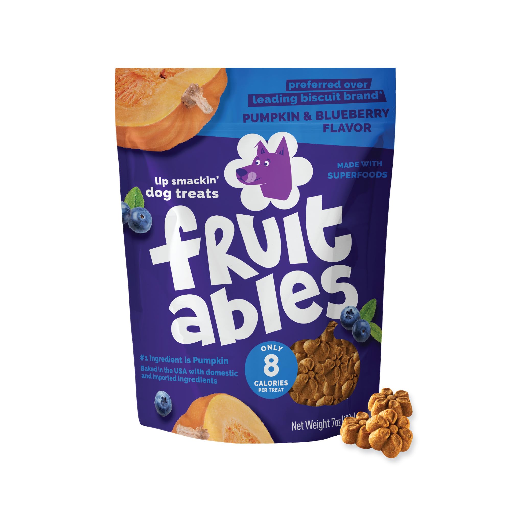 Fruitables Baked Dog Treats, Pumpkin Treats for Dogs, Healthy Low Calorie, Free of Wheat, Corn and Soy - Pumkin & Blueberry 198g