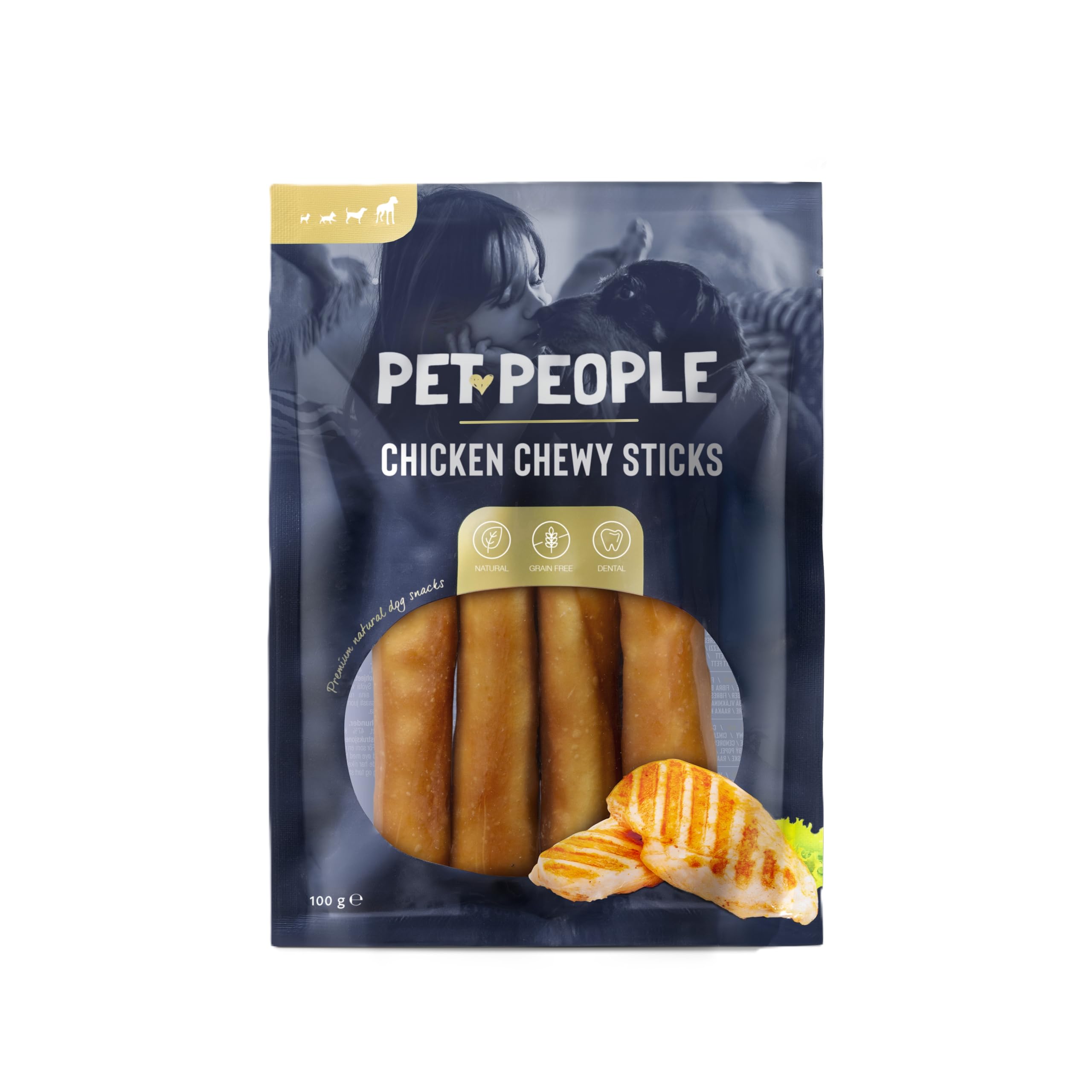 Pet People Chicken Chewy Sticks 100g, Natural, Grain Free, High Protein, Dental Care, Dog Snacks - 8pc, 100g (8 Bags)