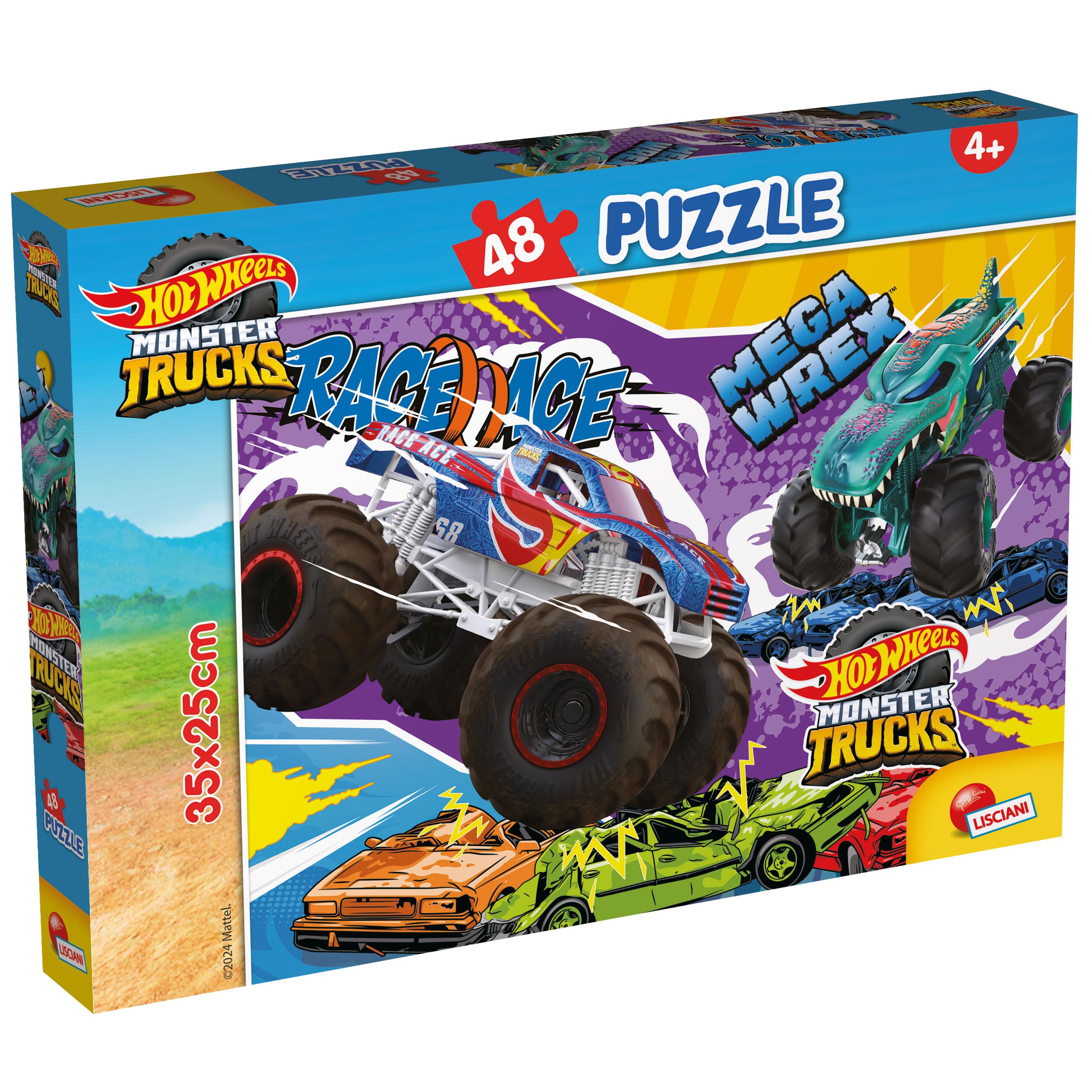 Lisciani - HOT WHEELS Monster Truck Puzzle - 48 Pieces - For Kids from 4 Years - 35x25cm - Puzzle of Monster Trucks - Competition Racing Cars - Stimulates Thinking and Agility
