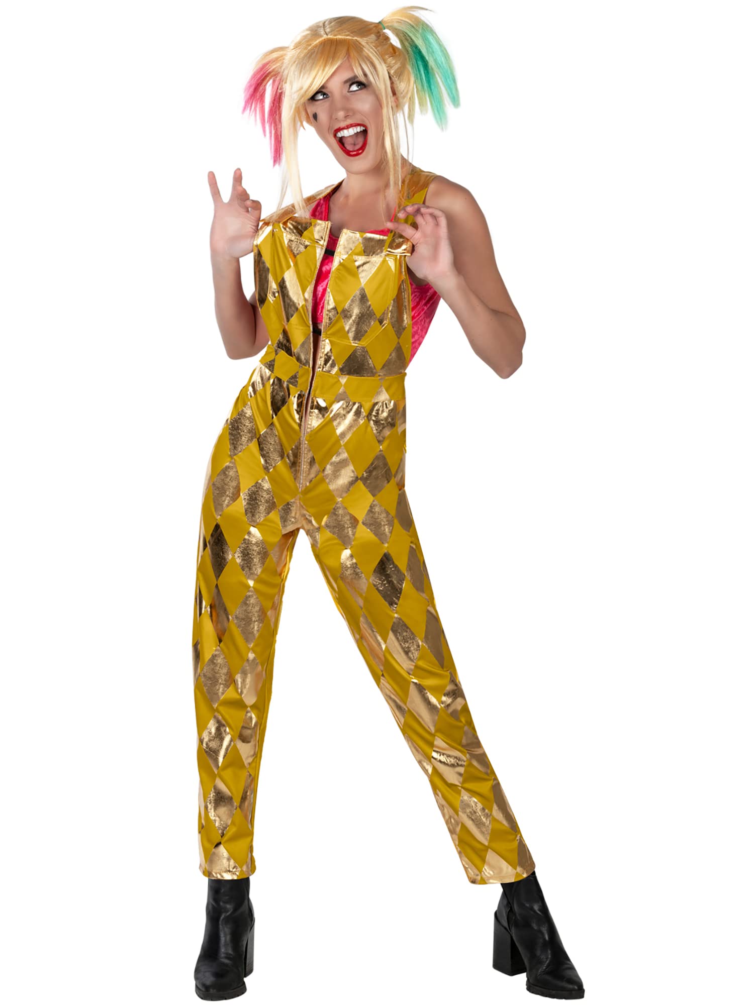 Rubies Official DC Comic Harley Quinn Gold Jumpsuit Costume, Birds of Prey Movie Style, Ladies Size Large Halloween Halloween