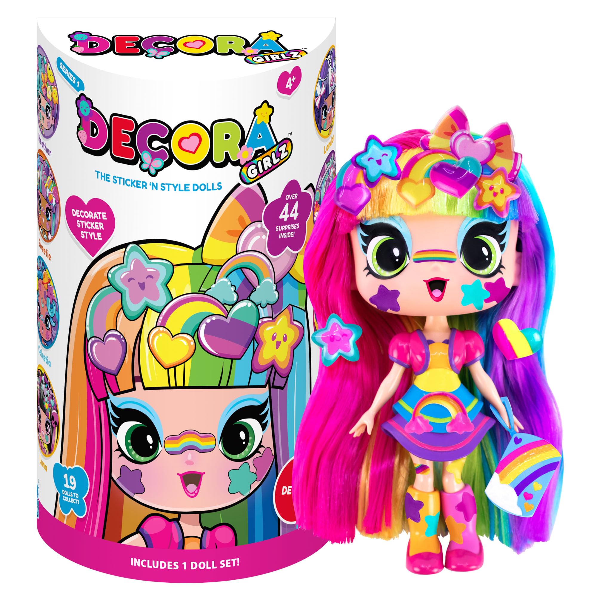 John Adams Decora Girlz | 5" DECORA Sticker 'n' Style Fashion Doll | Decora features 44 colourful accessories including dress, shoes, bag, comb, sticker sheets | Dolls & Accessories | Ages 4+
