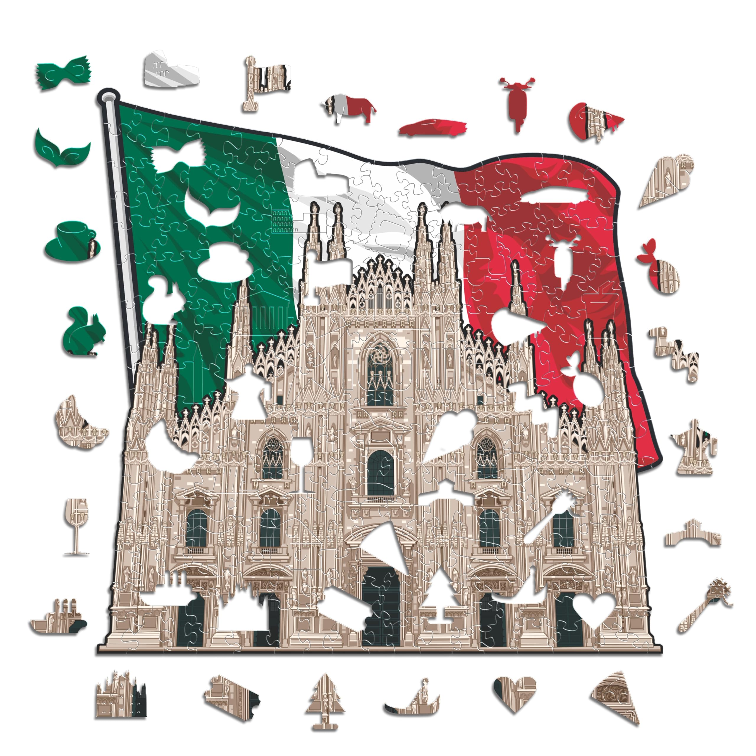 Iconic Puzzles, Milan Cathedral, 100% eco-sustainable wooden puzzle, size S, 150 pieces