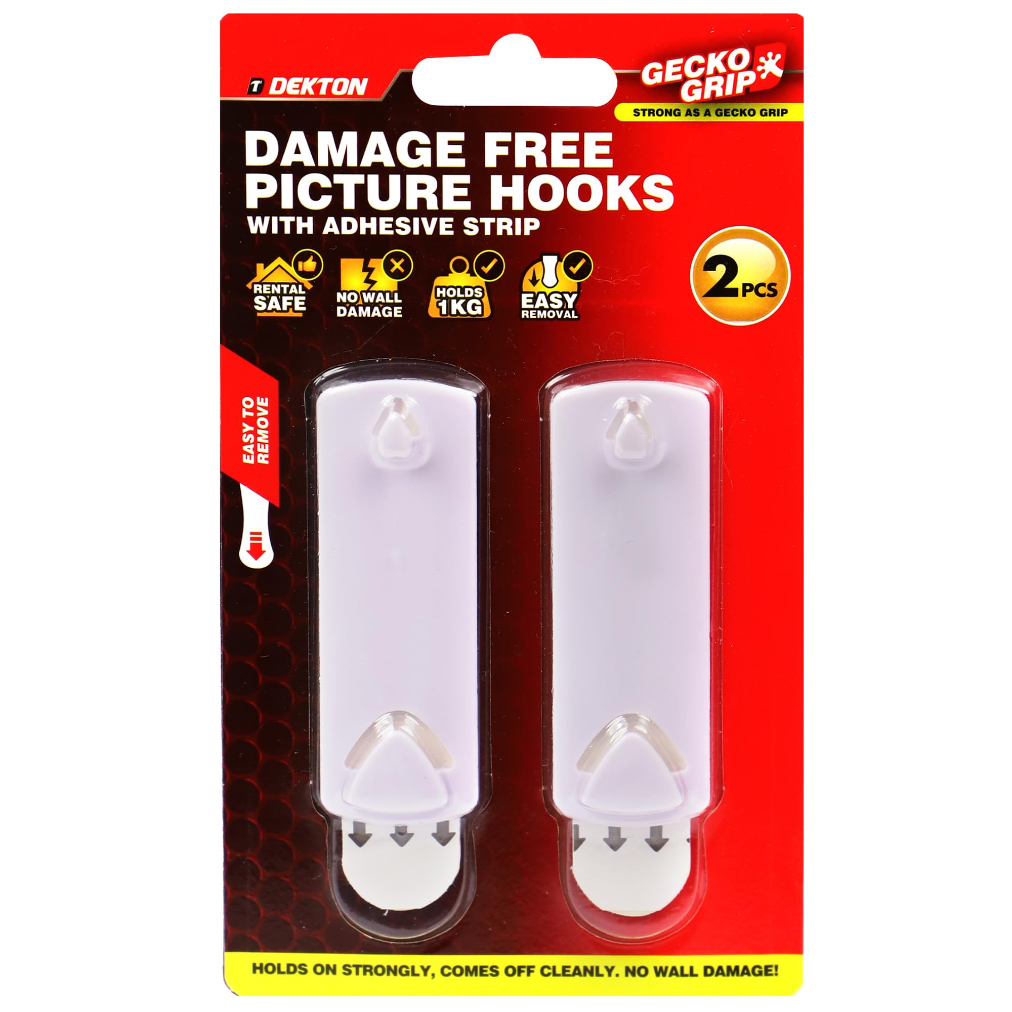 DEKTON Geckogrip Medium Picture Hook 2pc | Secure Wall Hanging | Strong Adhesive Backing| Ideal for Frames, Art, Decor| No Tools Required| Reusable and Residue-Free| Perfect for Home and Office Use