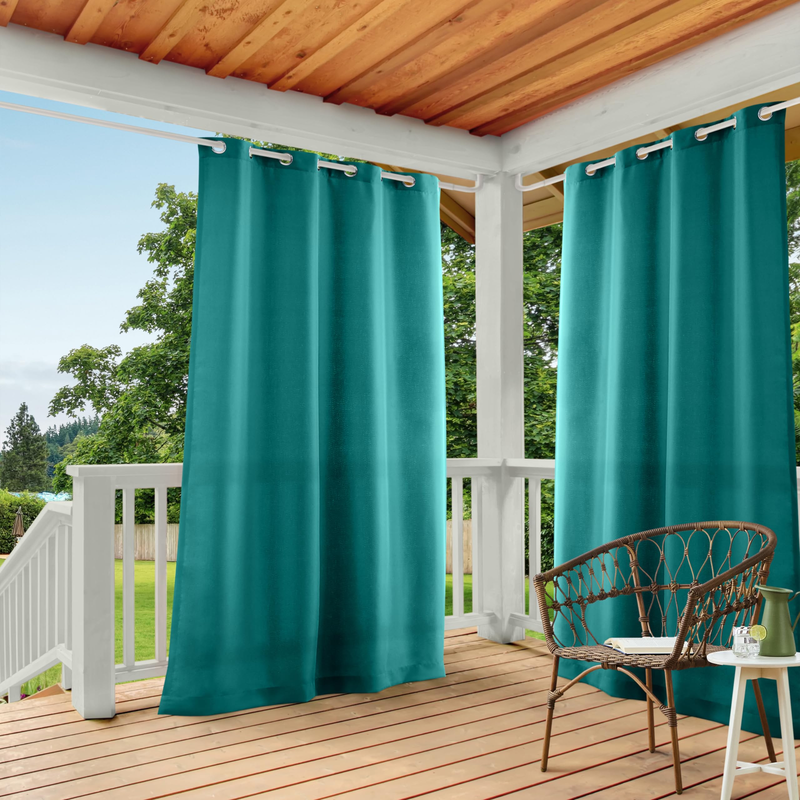 TOWN & COUNTRY BASICS Exclusive Home Cabana Solid Indoor/Outdoor Light Filtering Grommet Top Curtain Panel, 54"x96", Dark Teal, Set of 2