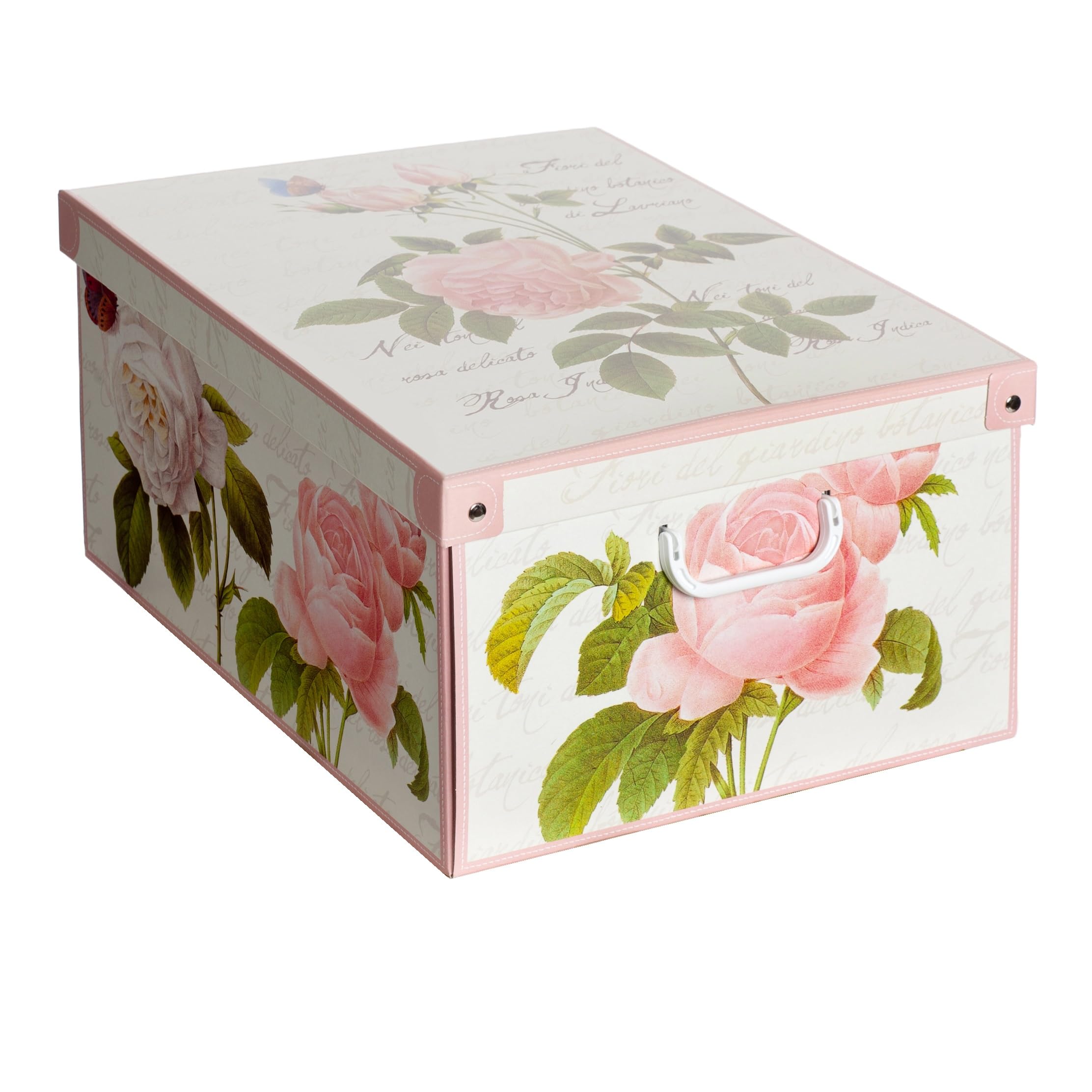 Lavatelli Collection Rose, Decorative, Cardboard lids and Handles, Clothes, Toy, Box Storage, Pink, Large, Roses