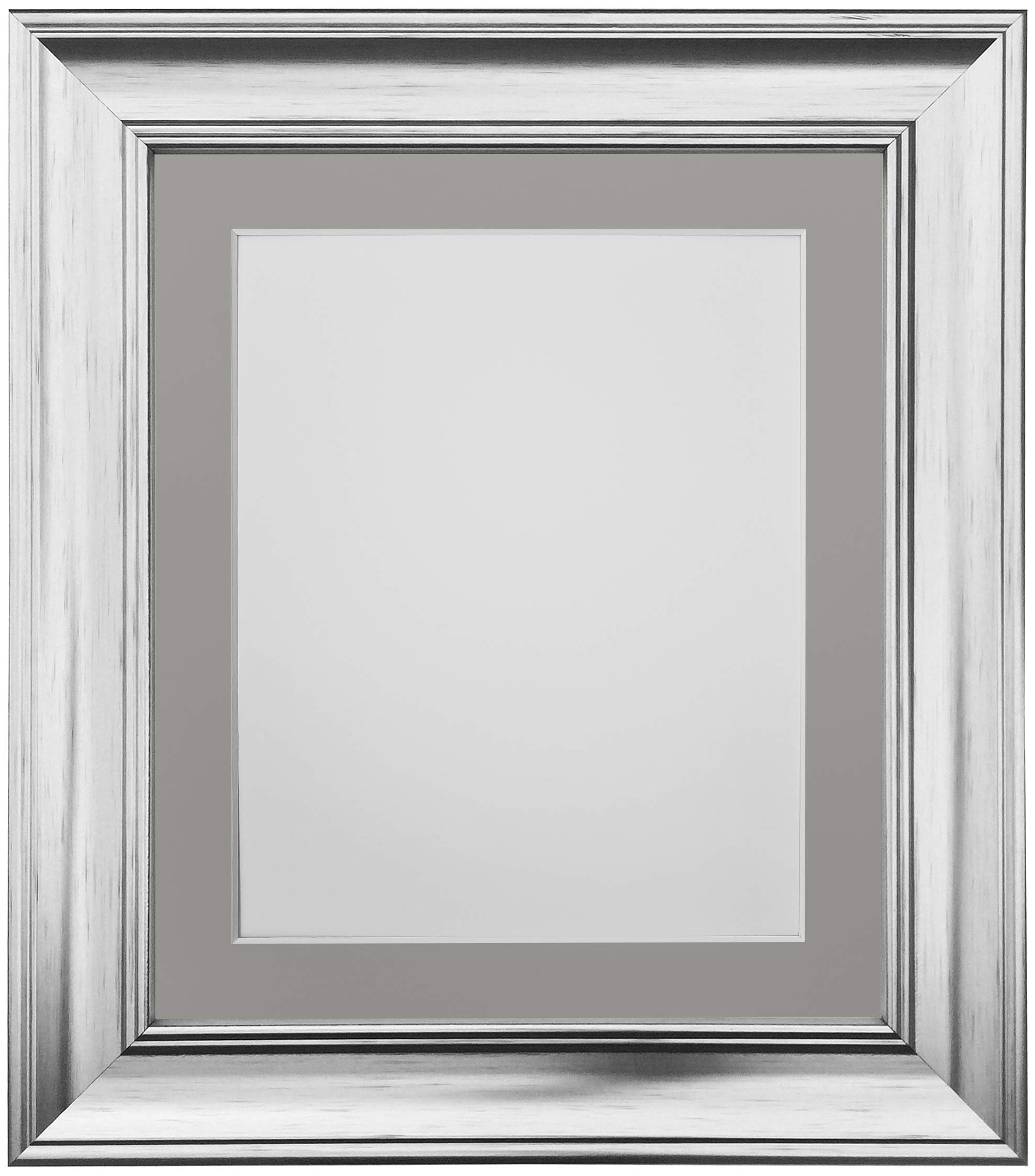 FRAMES BY POST Scandi Vintage Picture Photo Frame, Recycled Plastic, Silver with Dark Grey Mount, 14 x 8 Image Size 10 x 4 Inch