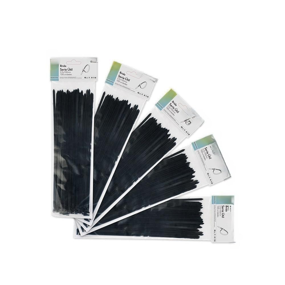 Bag of 100 Black Cable Ties 2.5 x 150 mm Nylon 66, Strong and Durable, Ideal for Organizing and Holding Objects.