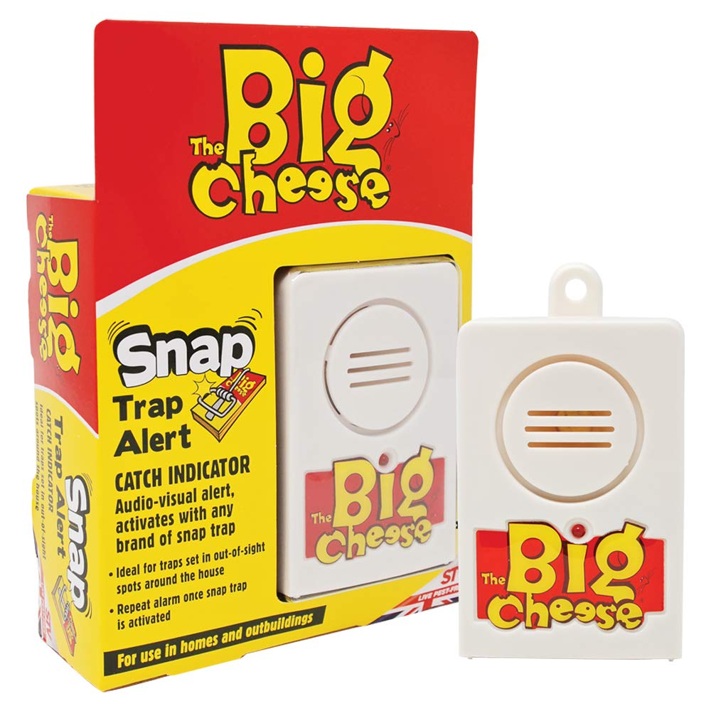 The Big Cheese Snap Trap Alert Audio-Visual Alert to Indicate Mice and Rat Capture Sound Trigger Listens to Snap Bleeps and Flashes Light, White