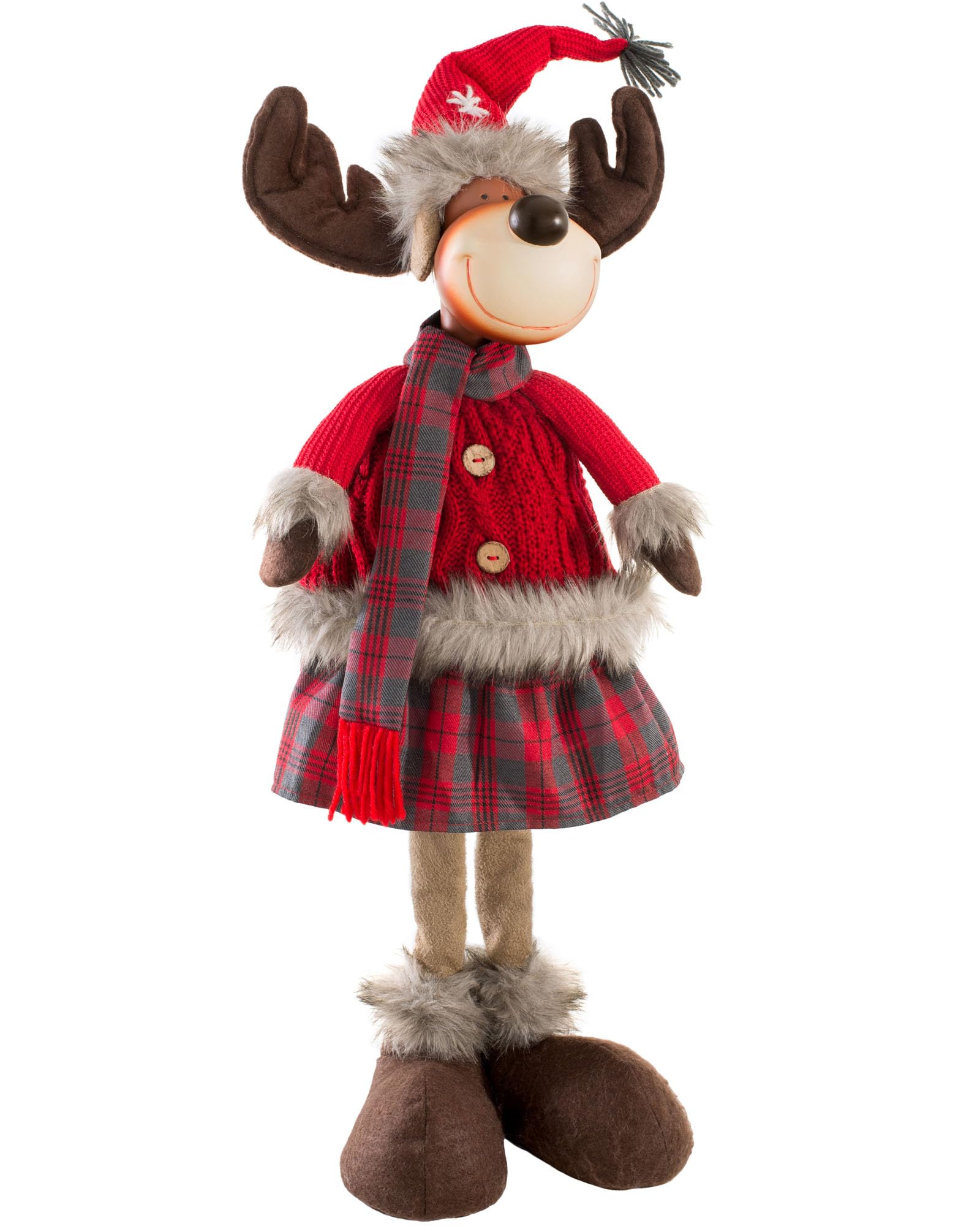 WeRChristmas Standing Christmas Girl Reindeeer Figurine in Tartan, Multi-Colour, 60cm