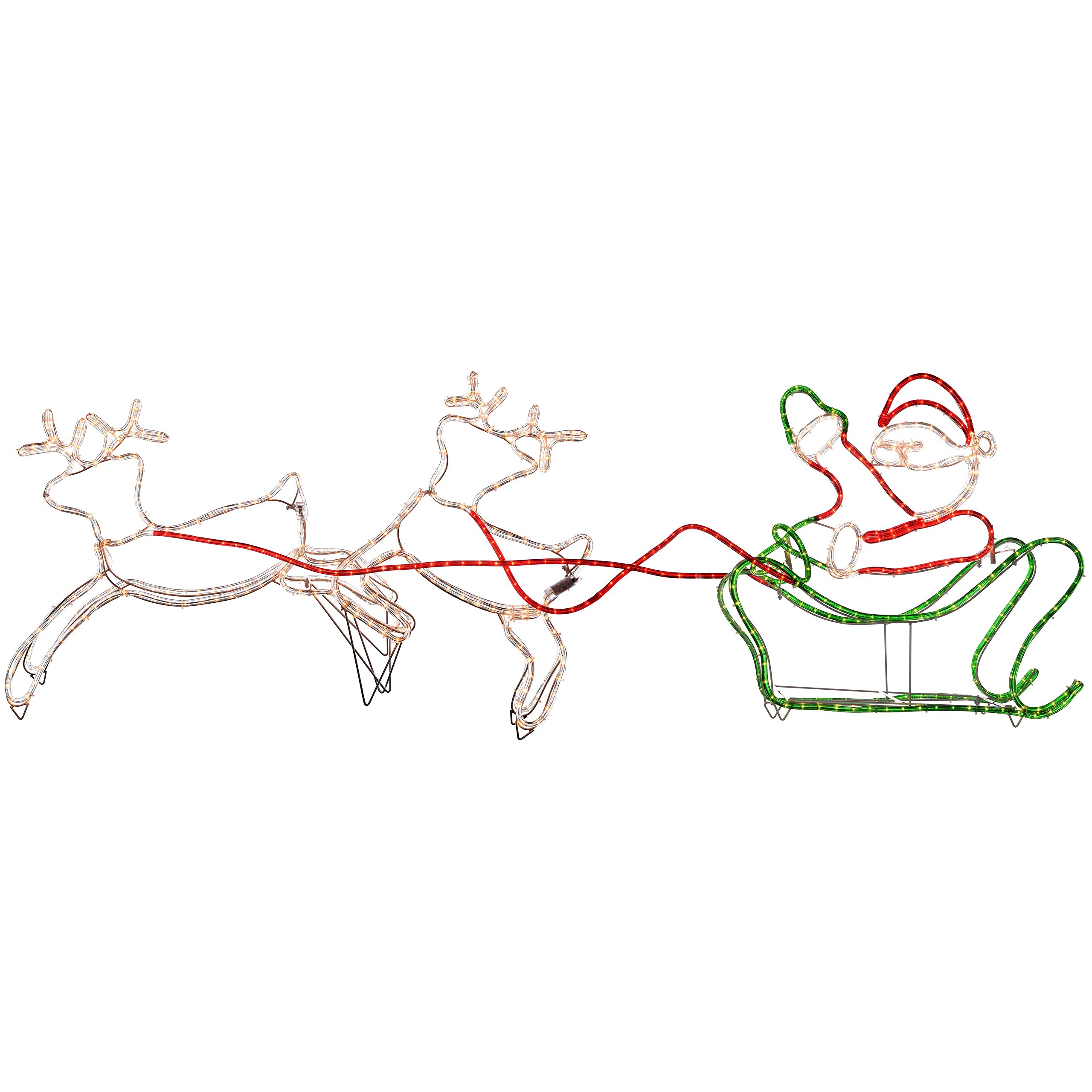 WeRChristmas Double Reindeer with Santa on Sleigh LED Rope Lights Silhouette, 240 cm - Large, Multi-Colour