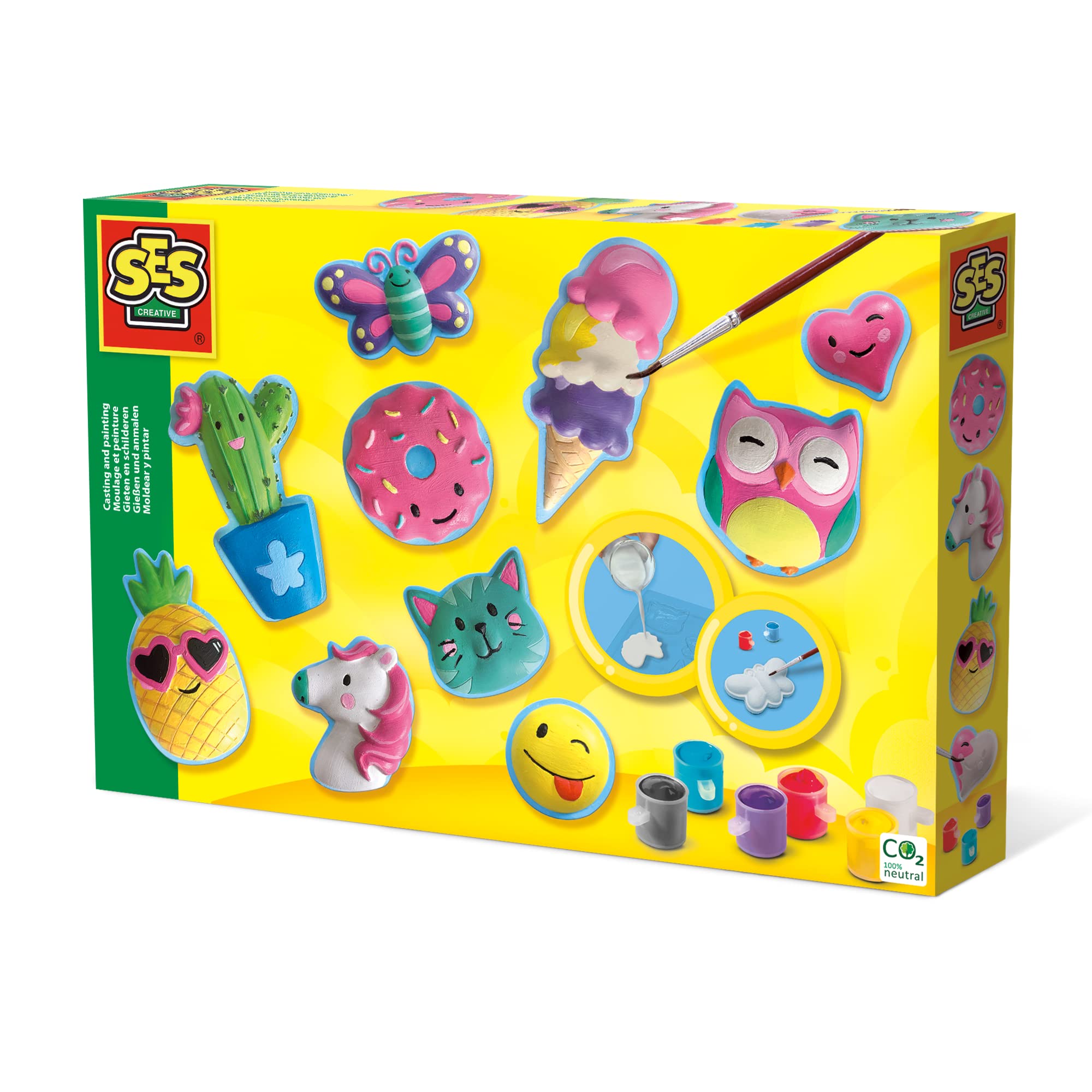 SES Creative 01133 Happy Figures Casting and Painting Kit, Brighten Your Day with Crafts, Mould and Paint Plaster Kit