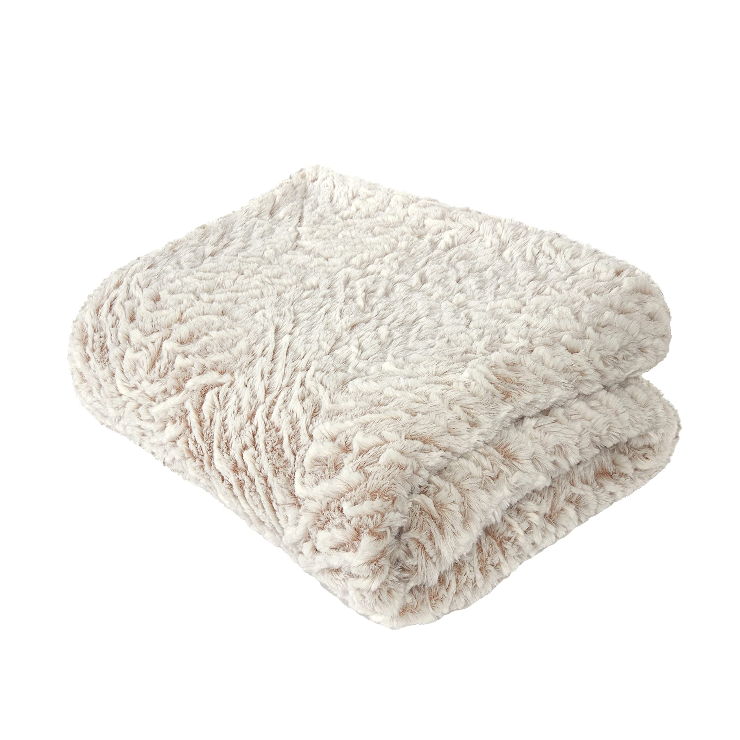 Sleepdown Luxury Tone Tone Faux Fur Natural Throw Over Sofa Super Soft Warm Cosy Bed Blanket Bedspread With - 150cm x 200cm