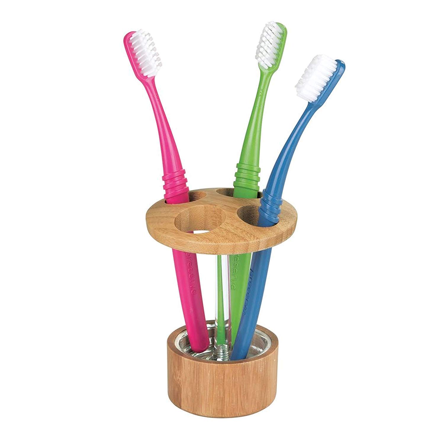iDesign 85242 Formbu Toothbrush Stand, Clear/Bamboo