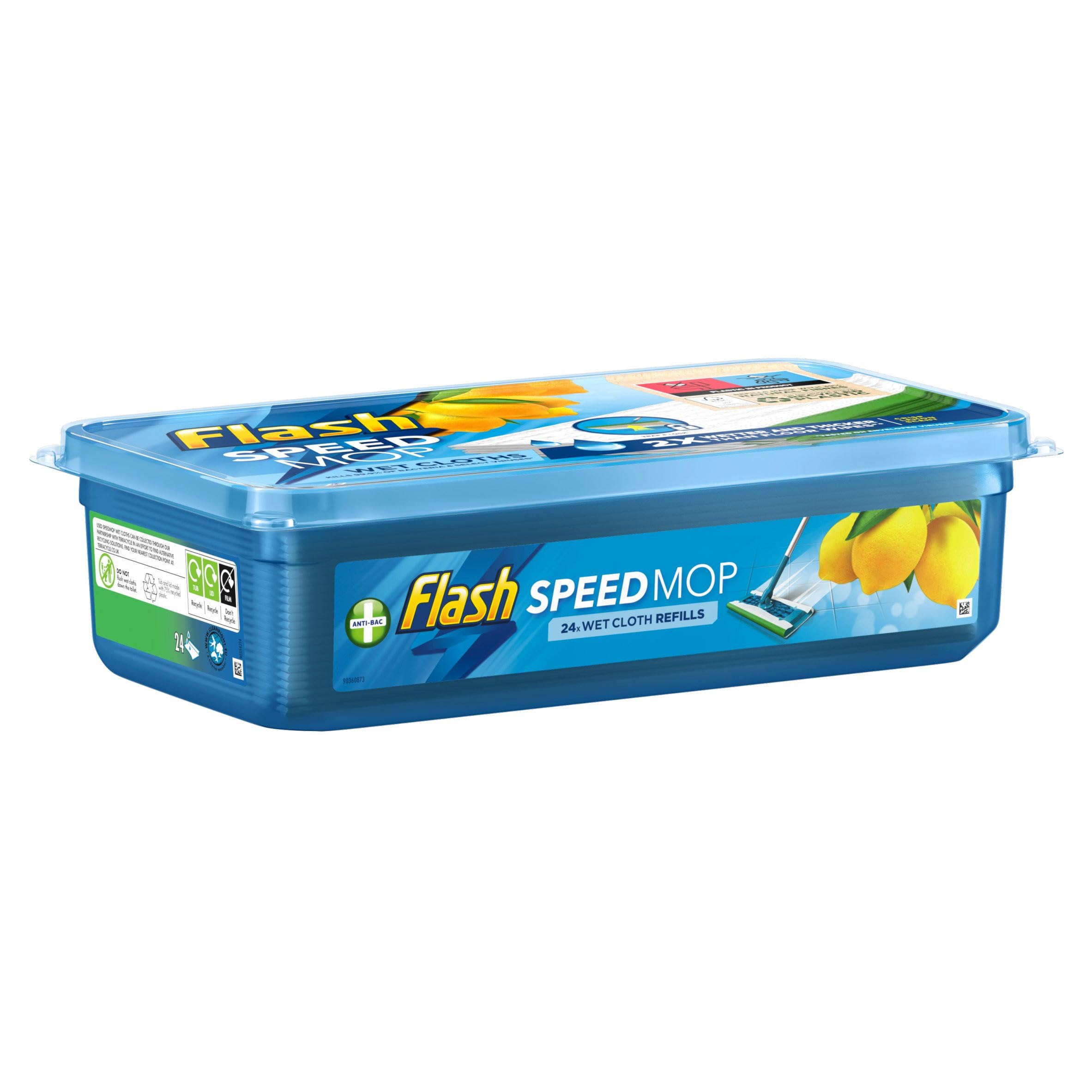 Flash 317765-1 Speedmop Wet Cloths Lemon Multi-Surface Refills, 1 x 24 Pack, Cotton