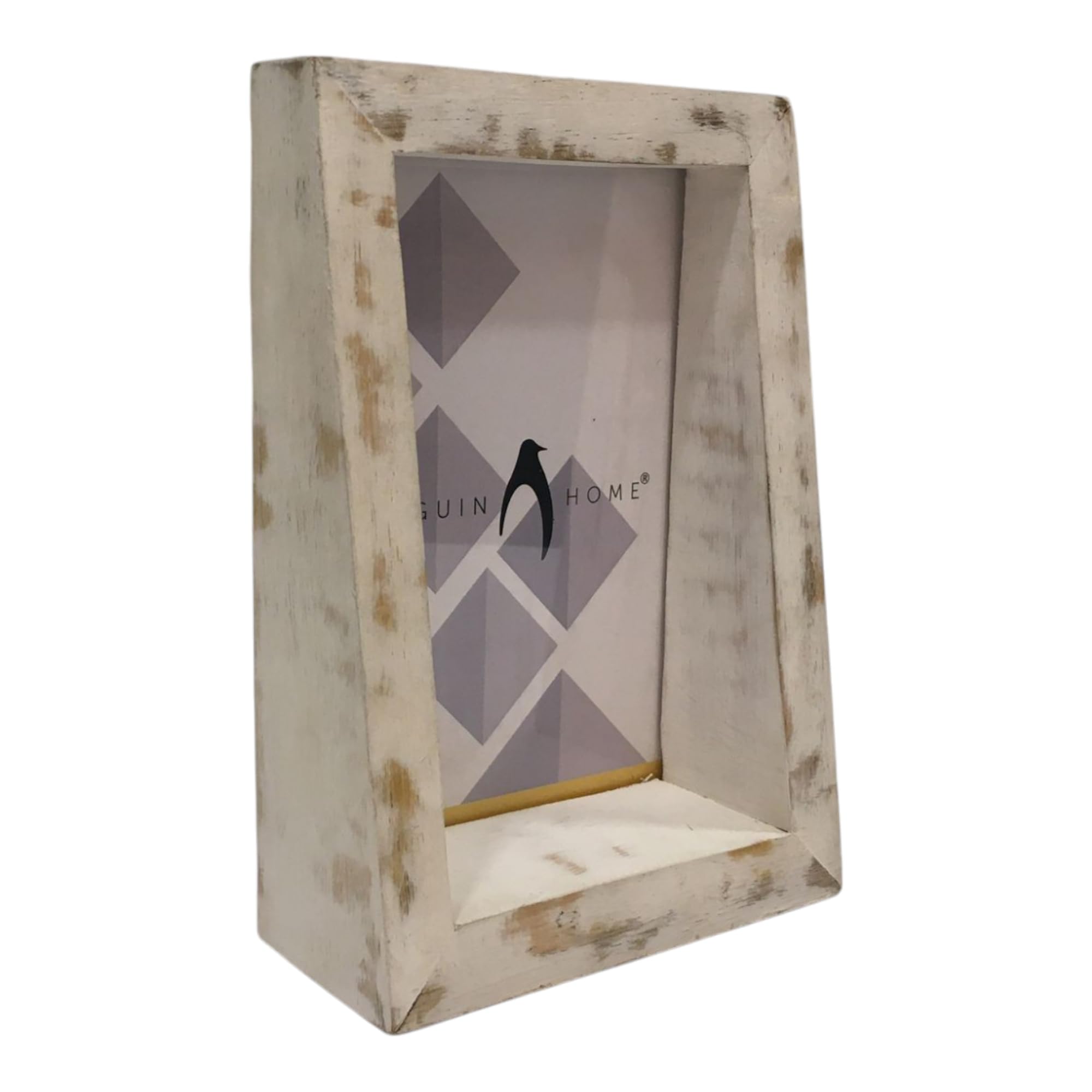 Penguin Home Mangowood Vertical Photo Frame 4"X6" (10 X 15 CM) - White Distress Finish, Rustic Vintage Style, Handcrafted Wooden Picture Frame for Wall or Tabletop, Ideal for Home Decor, Gifts
