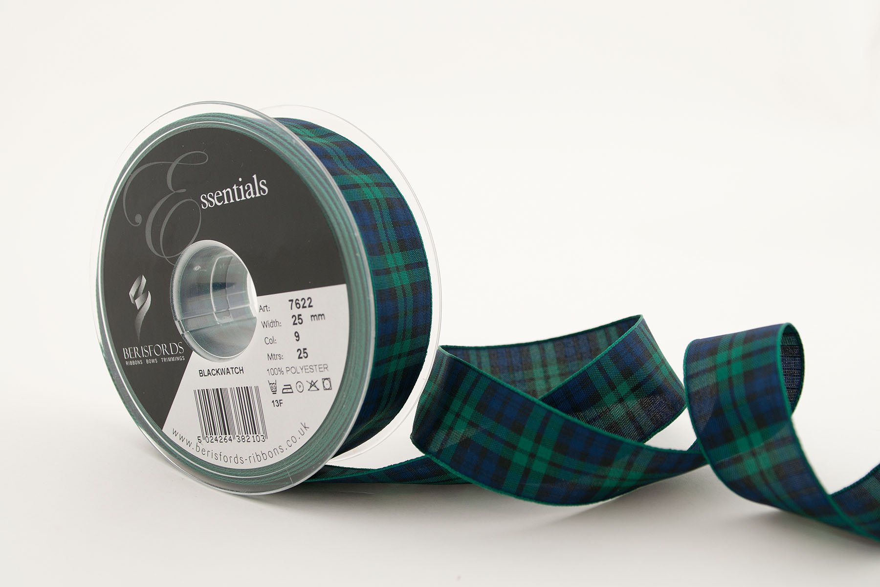 Berisfords Reel of Black Watch Tartan Ribbon, 25m long by 25mm wide