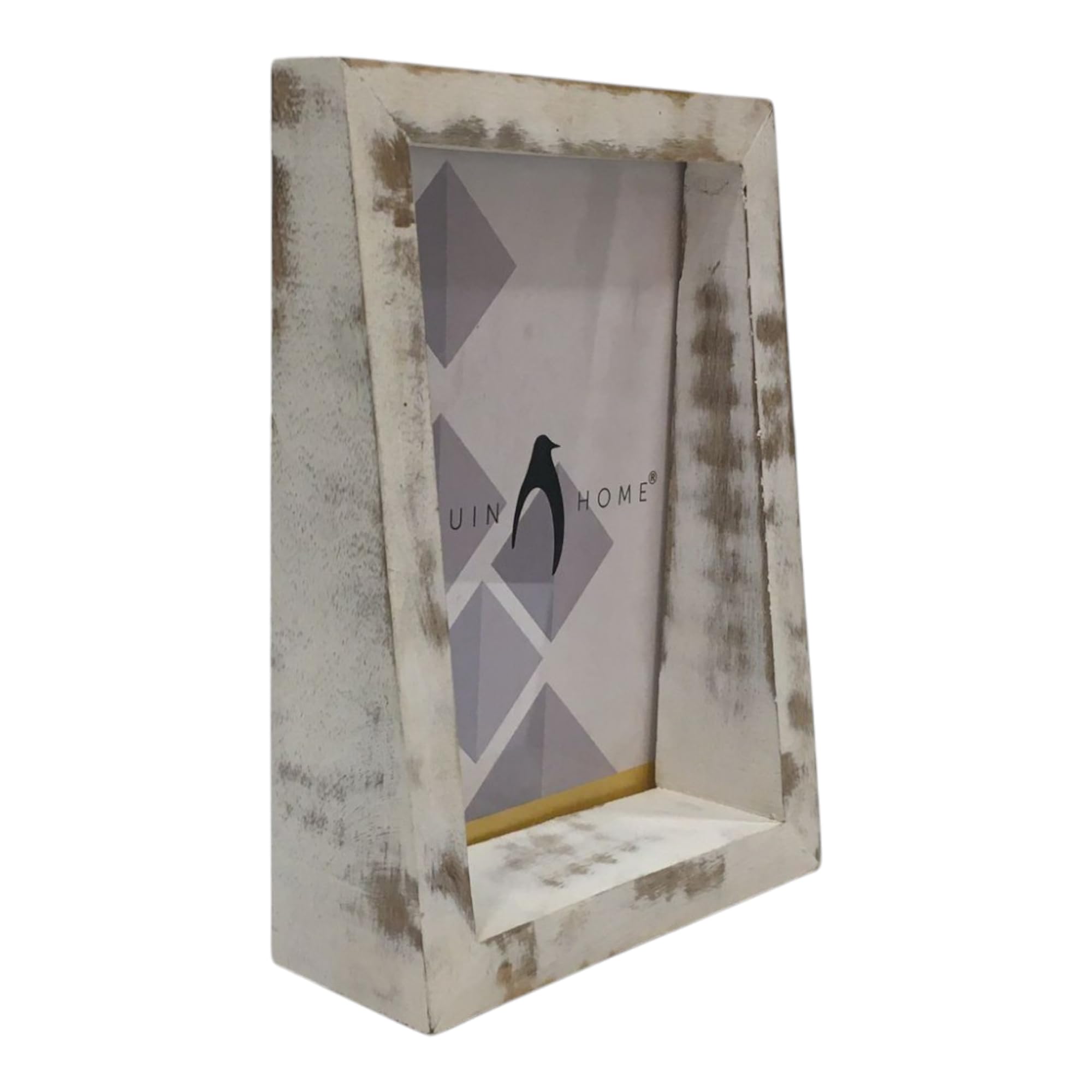 Penguin Home Mangowood Vertical Photo Frame 5"X7" (12 X 17 CM) - White Distress Finish, Rustic Vintage Style, Handcrafted Wooden Picture Frame for Wall or Tabletop, Ideal for Home Decor, Gifts