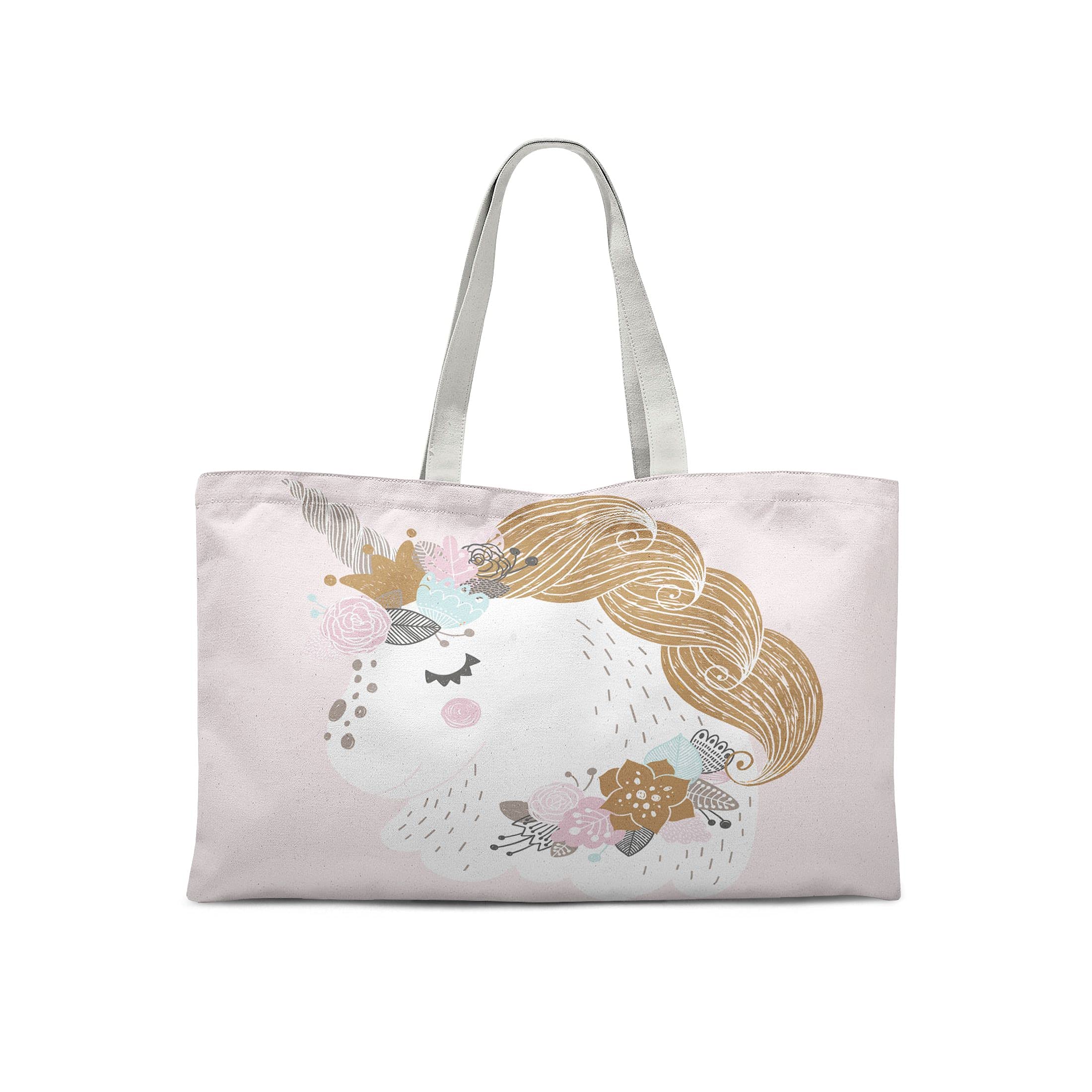 Bonamaison Printed Tote Bag, Reusable Grocery Bag, Shopping Bag, Machine Washable, Foldable, Canvas Cloth Bag with Handles, 47x42 Cm