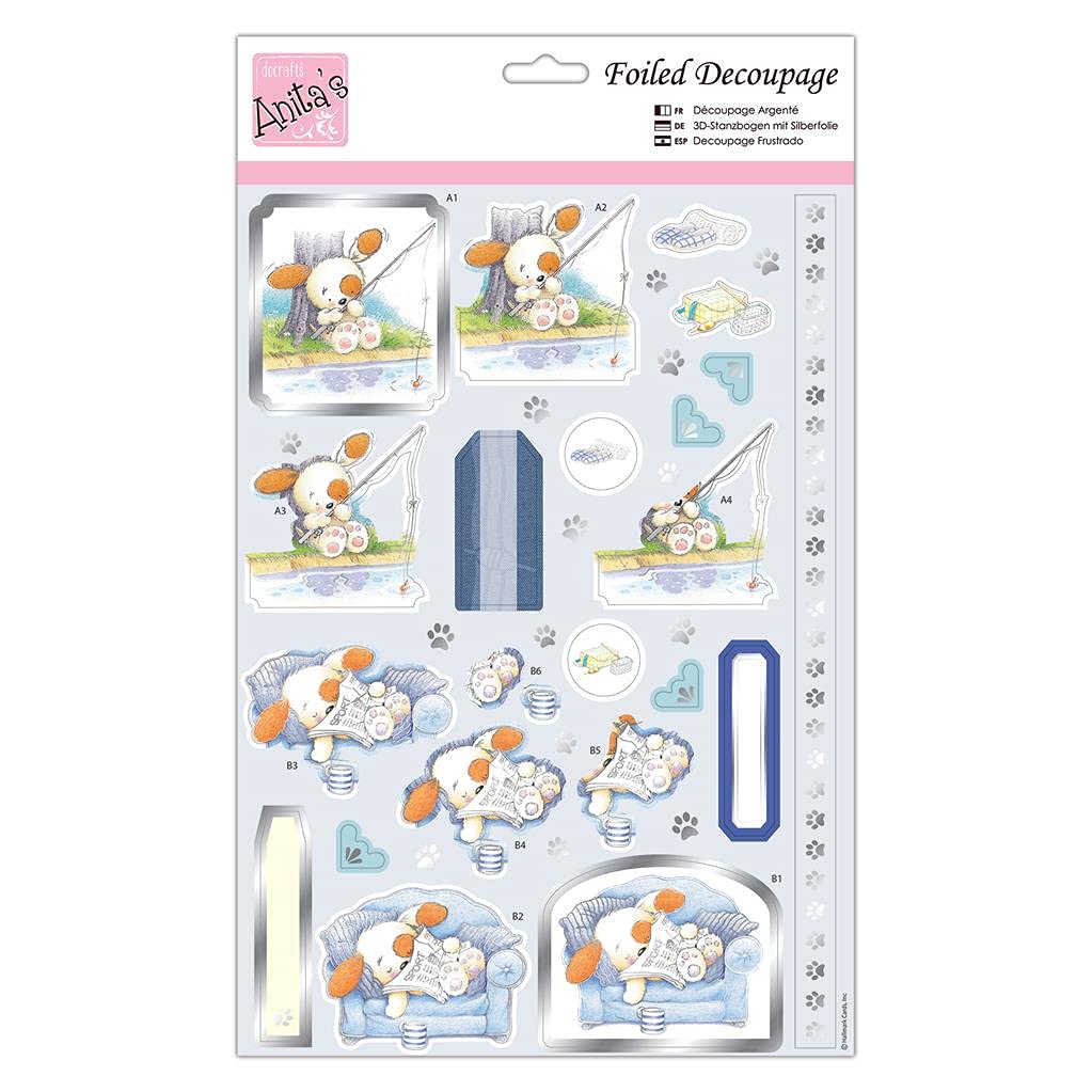 Anita's A4 Chilled Pups Decoupage Sheet, Accessories Supplies For Craft, Paper Craft, Scrapbooking, Card Making, Origami, Ideal for Adult Craft, Adds Textured Pattern To Craft Projects