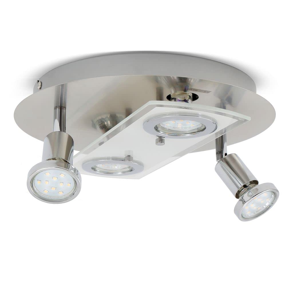 B.K.Licht LED 4 Spot Round Ceiling Lamp with 4X 3W GU10 Bulbs Included, Brushed Nickel
