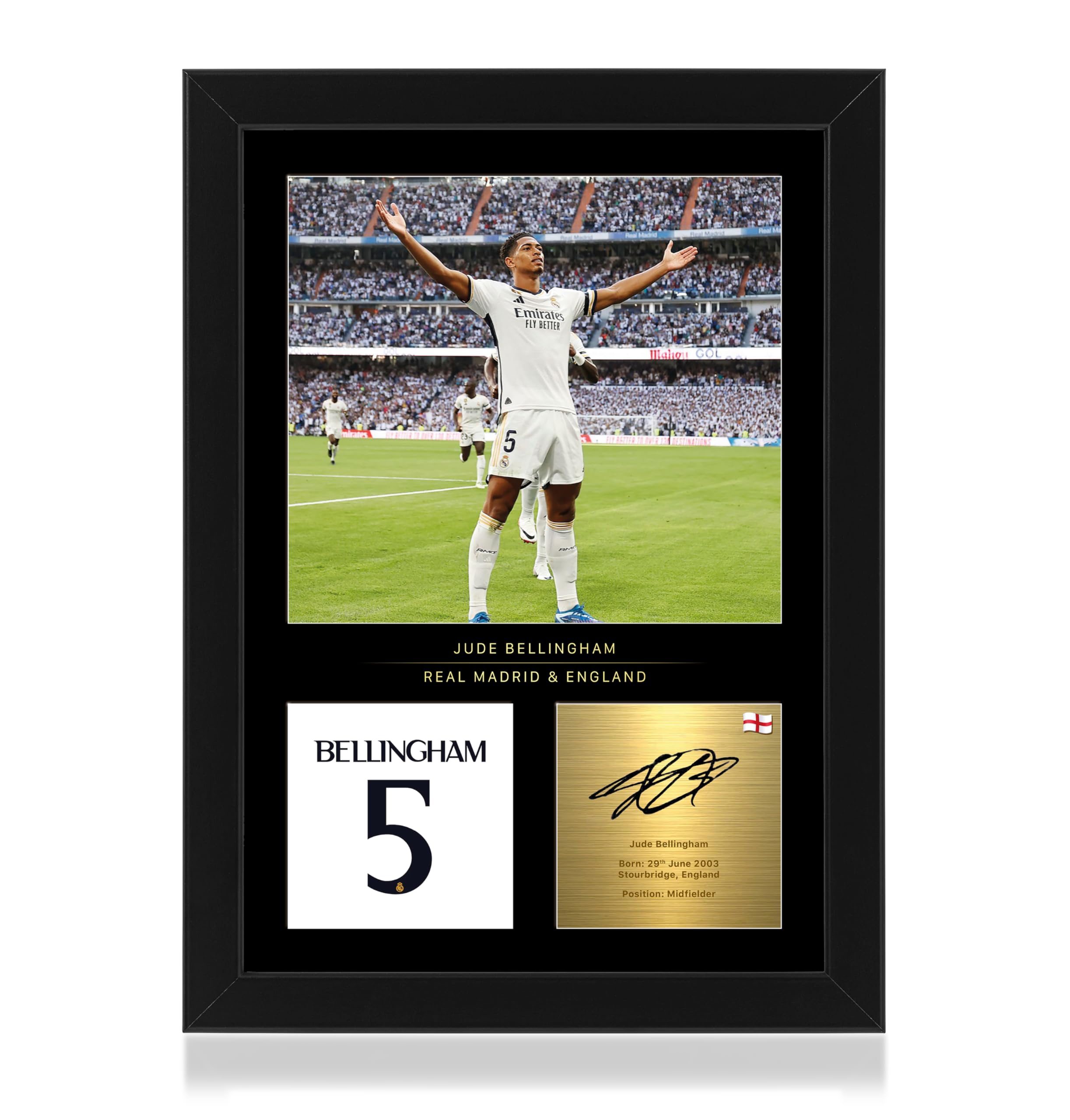 Win FC Jude Bellingham A4 Framed Photo Display - Reproduced Digital Signature - Gift For Real Madrid Fans