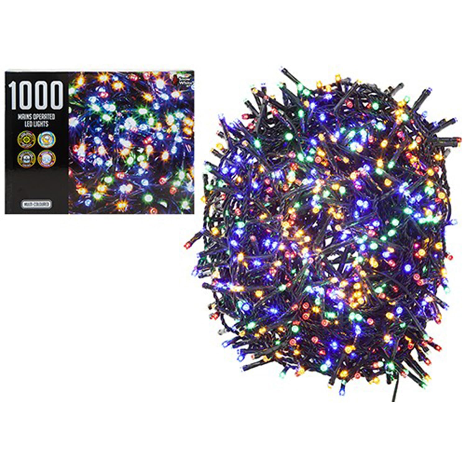 Multicolor Mains Operated 1000 LED Lights (1 Box of 1000) - Stunning Multi Function Decorative Strings, Perfect for Home Decor, Holidays, Indoor & Outdoor Events