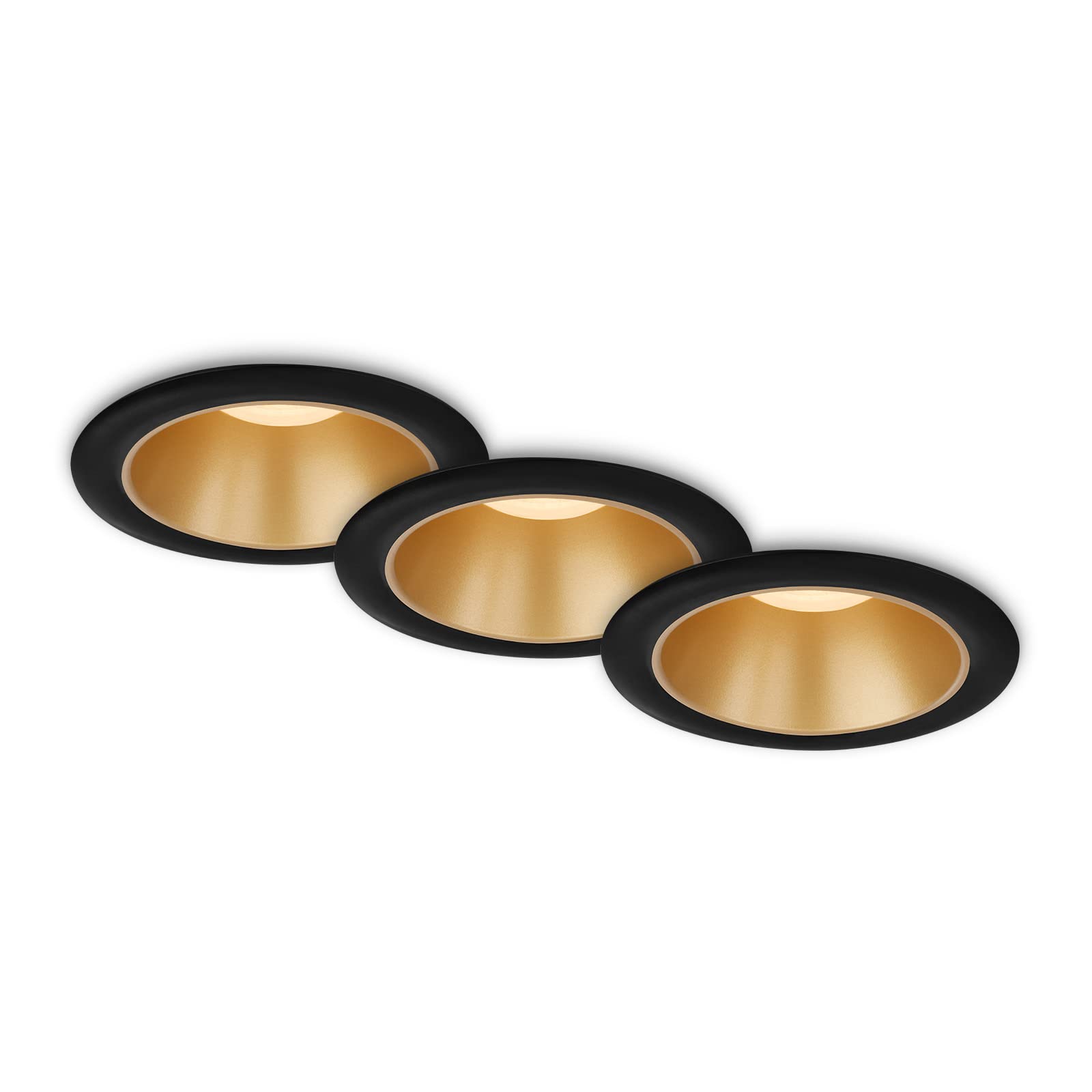 BRILONER Leuchten 7041-035 Set of 3 Recessed LED Bathroom Lights, Recessed LED, IP44 Splash Protection, Warm White Light, Bathroom Recessed Spotlight, Black - Gold, 95 x 54 mm