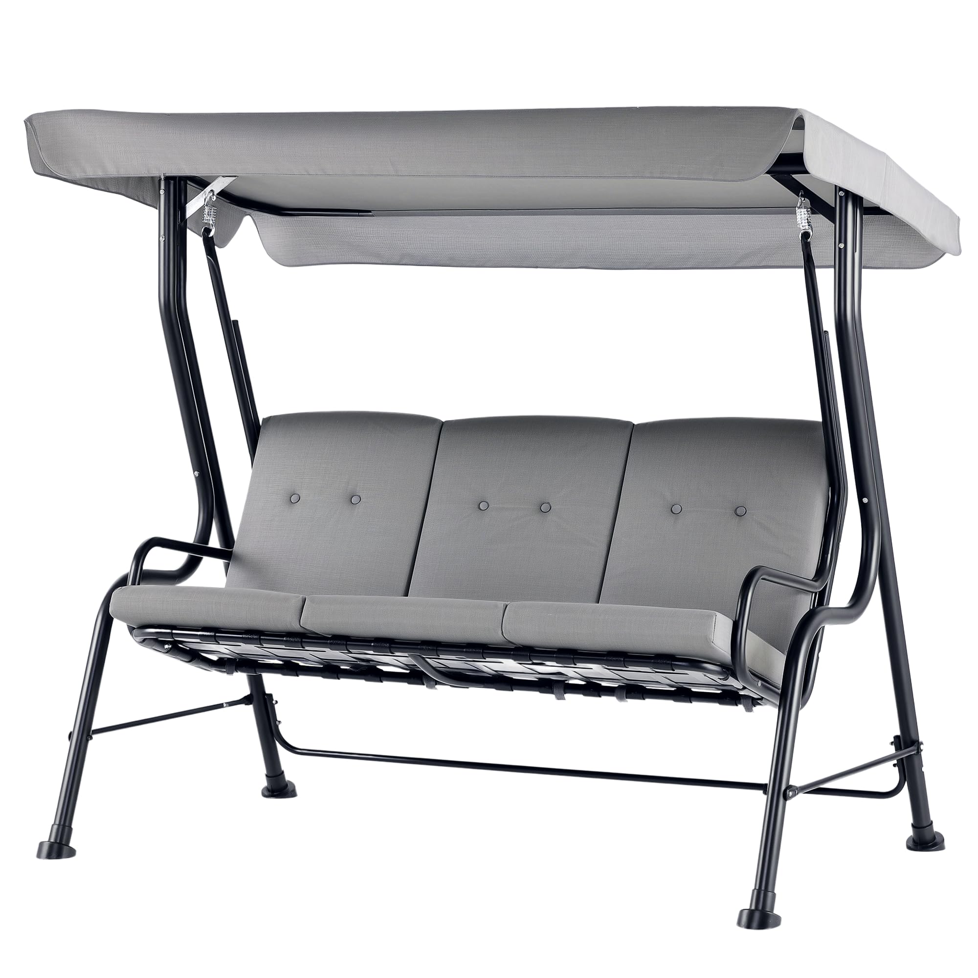 Outsunny 3 Seater Garden Swing Seat Outdoor Swing Chairs Thick Padded Seat Hammock Canopy Porch Patio Bench - Grey