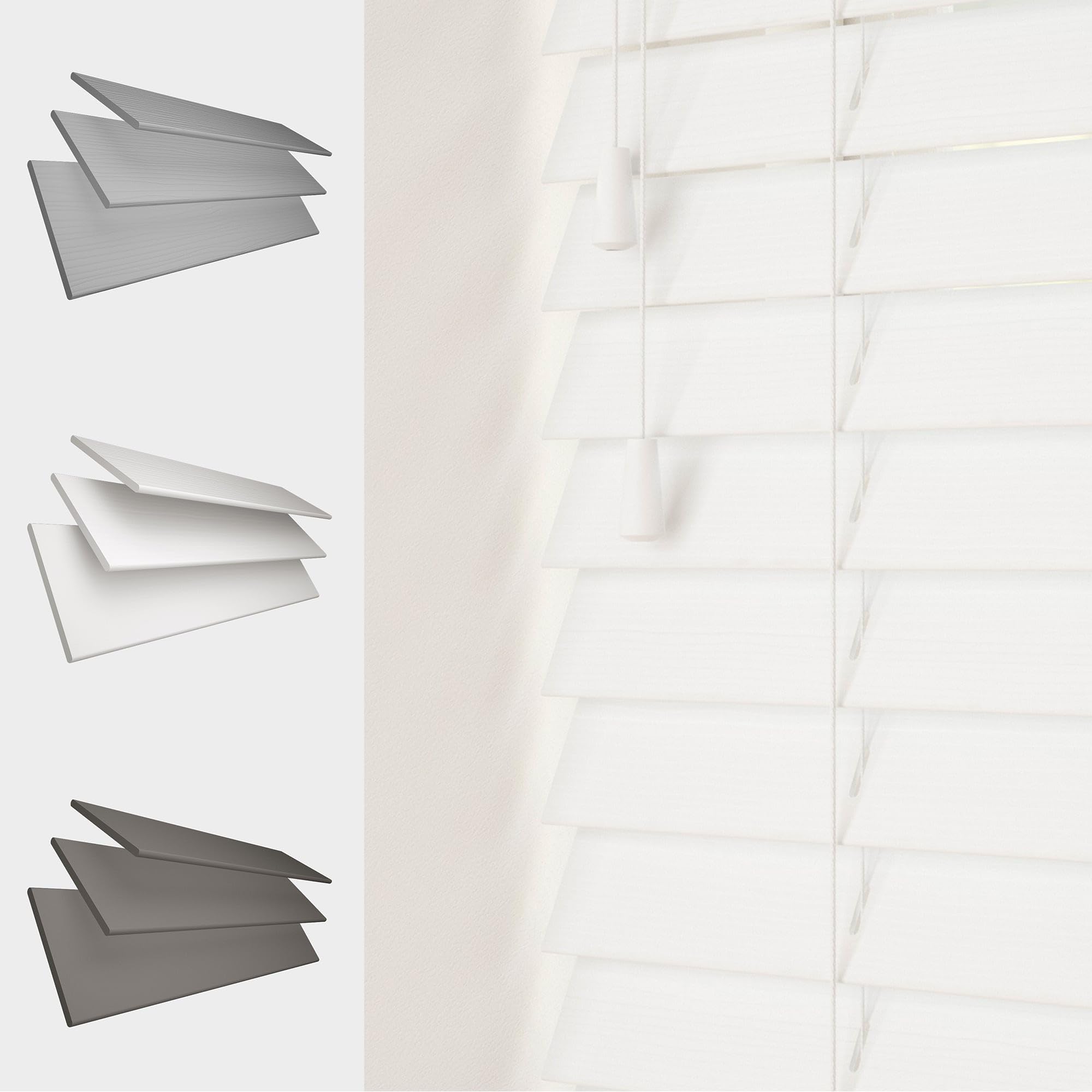 Faux Wood Venetian Blind [White, 105cm Width x 160cm Drop, String]