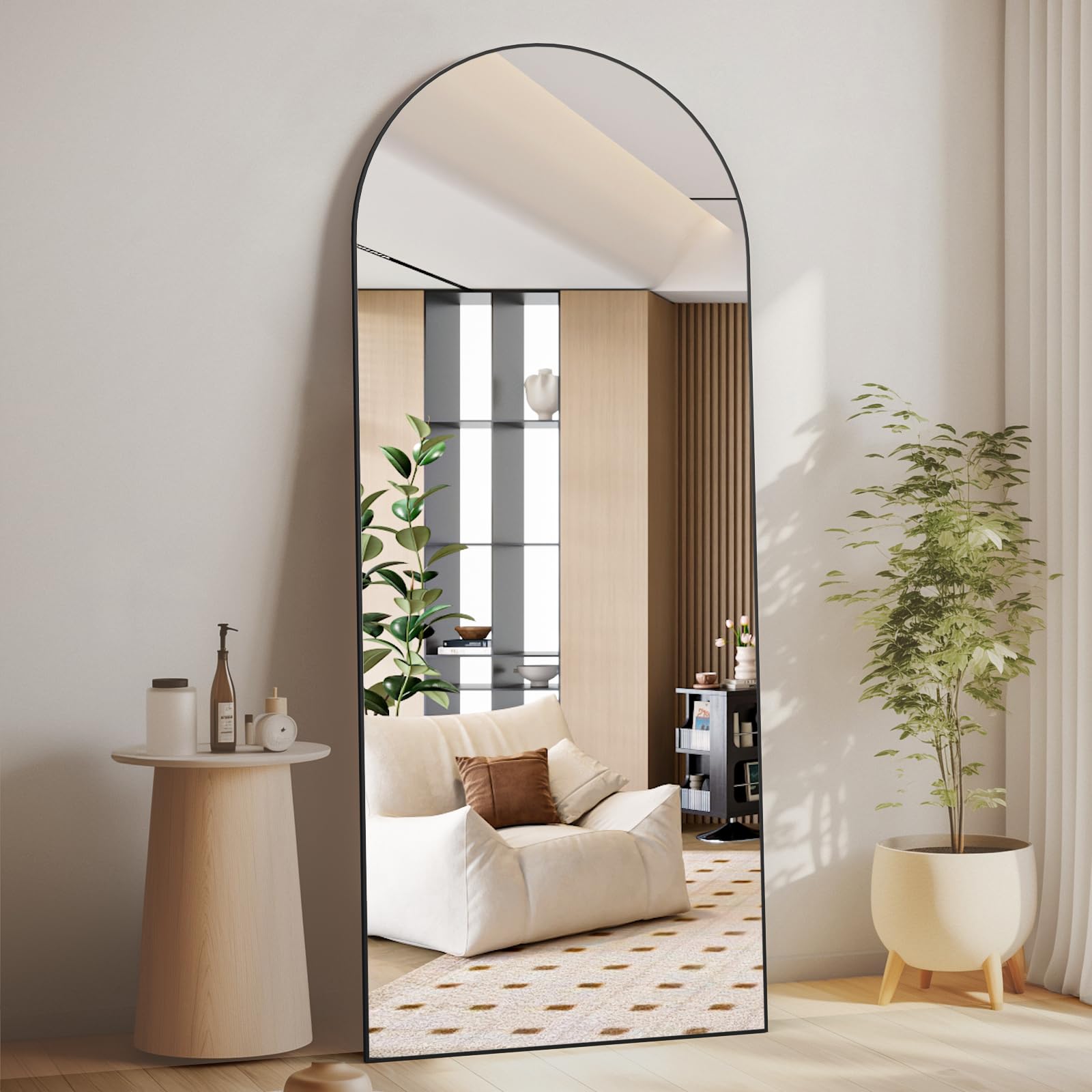 CASSILANDO Full Length Mirror165X60cm Arched Mirror, Black Floor Mirror with Standing Full Body Mirrors Hanging or Leaning Against Wall, for Cloakroom, Bedroom, Livingroom (Black)