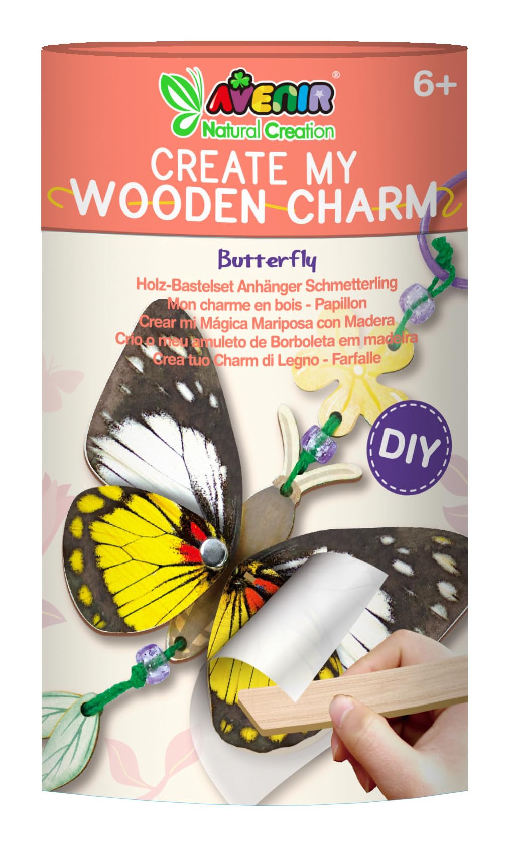 Avenir Natural Creation DIY Wooden Butterfly Charm Kit, 22 cm Decorative Bag Accessory, Fun DIY Creative Activity Set. Ages 6+
