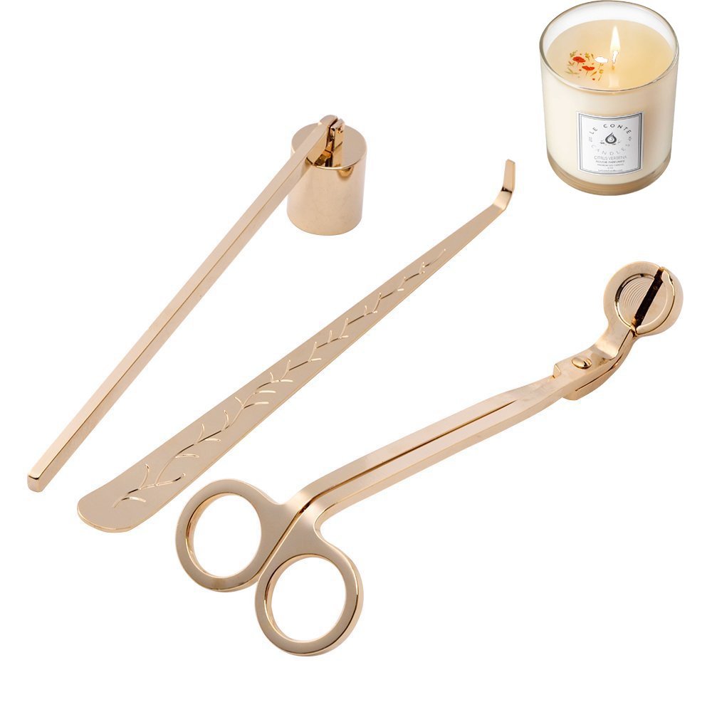 FIRIK Candle Stainless Tools Pack Candle Wick Trimmer & Wick Dipper & Snuffer Golden