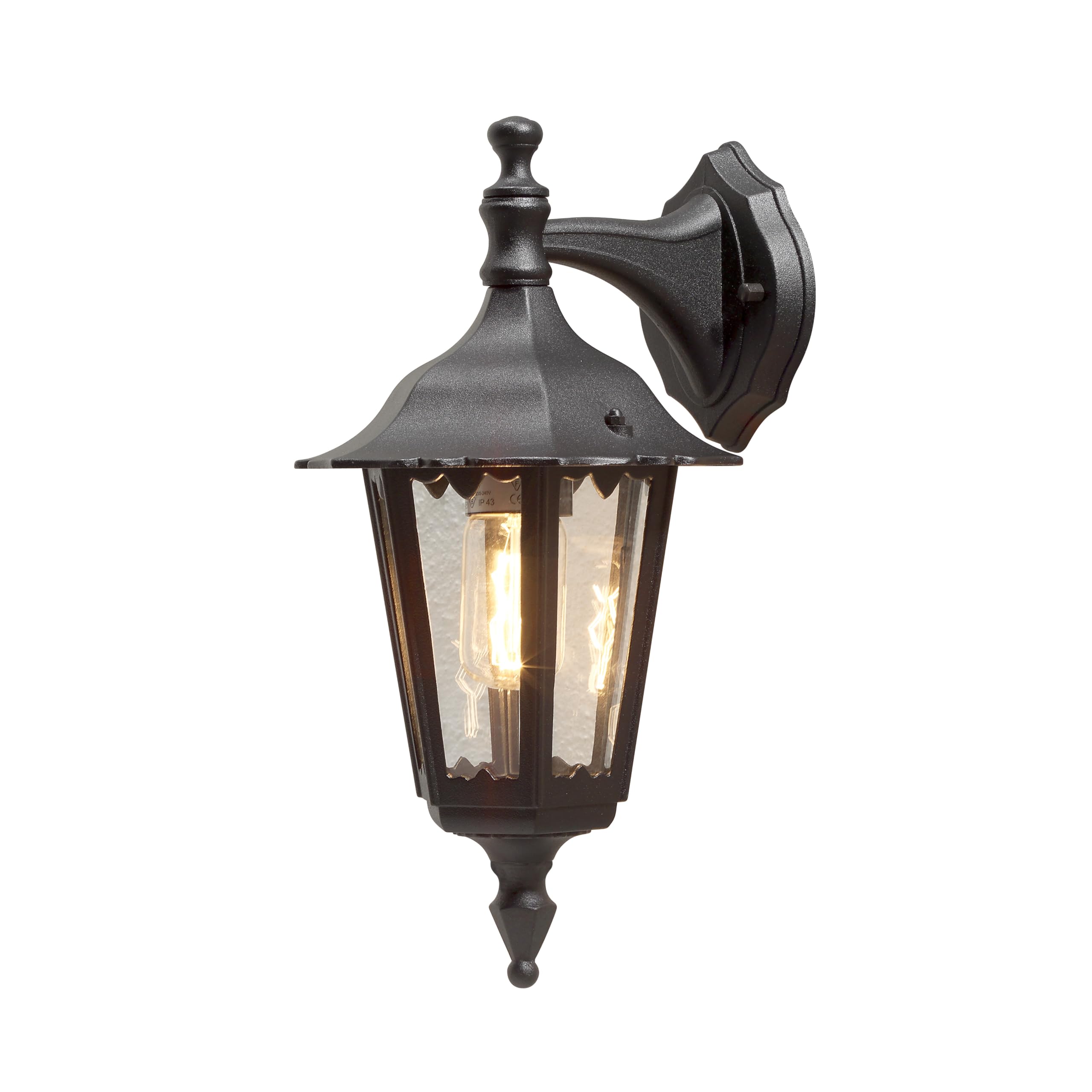 Konstsmide Outdoor Wall Light Mains Powered/Firenze Small Up Traditional Lantern/1 x 60 W E27 Max Lamp/Clear Glass/Aluminium/IP43/Outside Light Matt Black