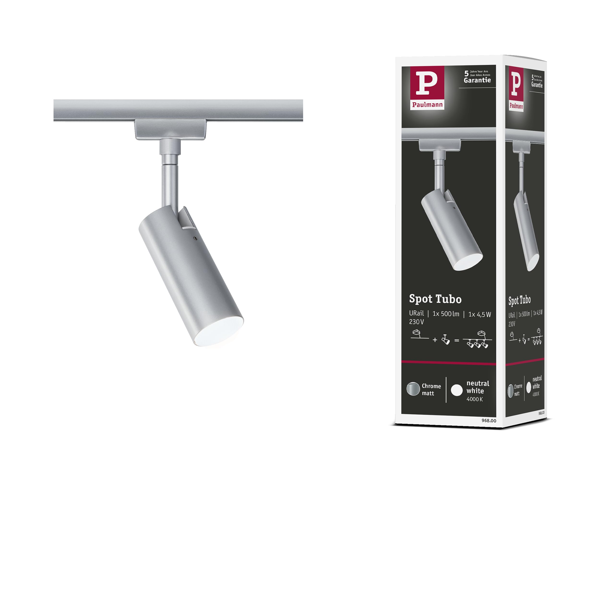 Paulmann 96800 Tubo URail LED Individual spot 234lm 4.5W 4000K 230V Chrome matt Rail System