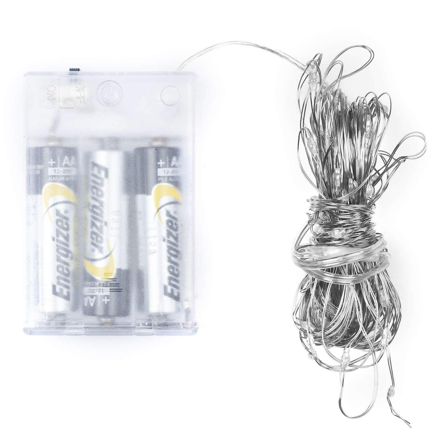 Hill 1975 100 LED Battery Micro Lights Silver Wire, METAL, Mixed, 0.5 x 0.5 x 1000cm