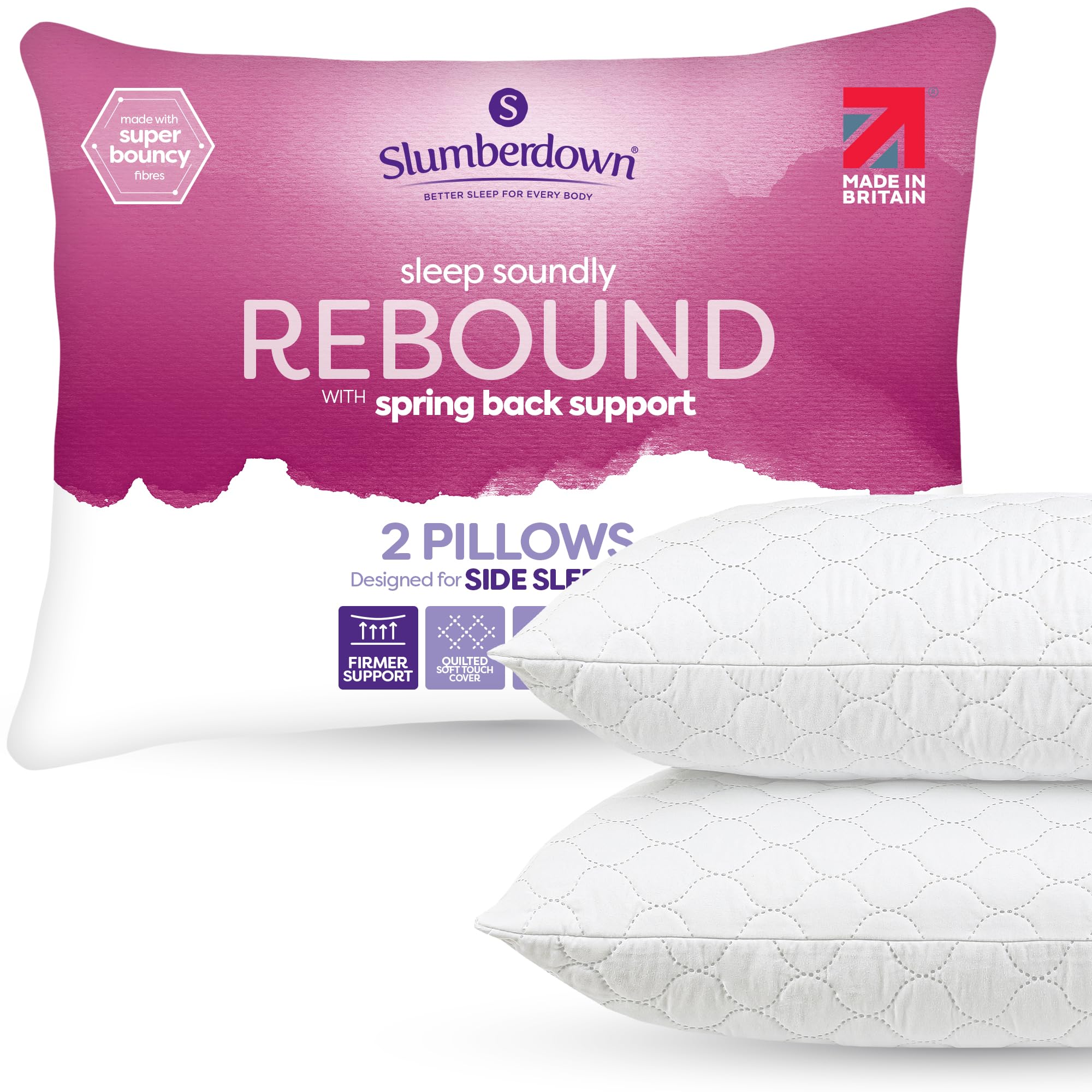 Slumberdown Pillows 2 Pack Hotel Quality – Firm, Plump Hypoallergenic Pillows for Back & Side Sleepers, Sleep Better. Feel Better