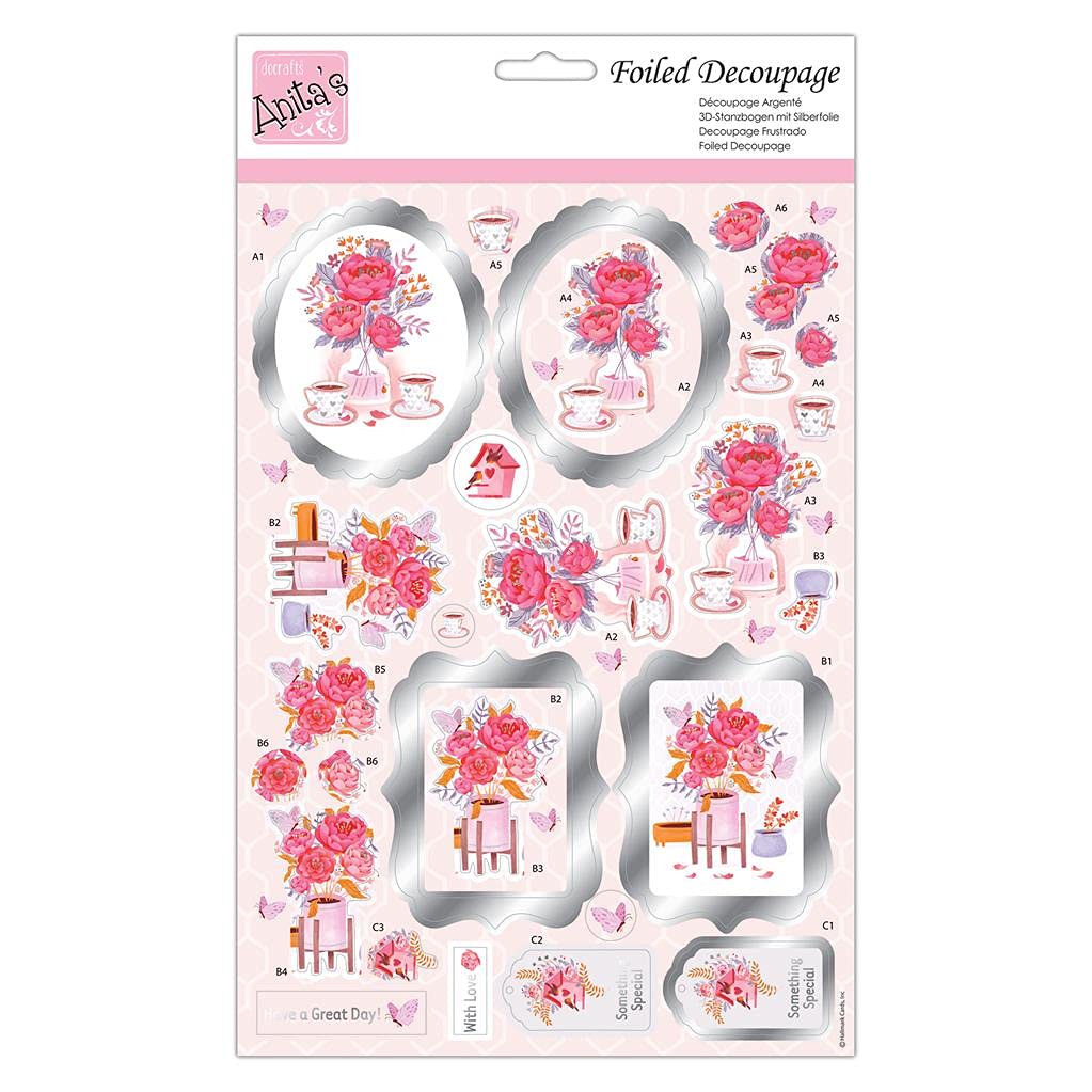 Anita's A4 Tea For Two, Foiled Decoupage Sheet, Accessories Supplies For Craft, Paper Craft, Scrapbooking, Card Making, Origami, Ideal for Adult Craft, Adds Textured Pattern To Craft Projects