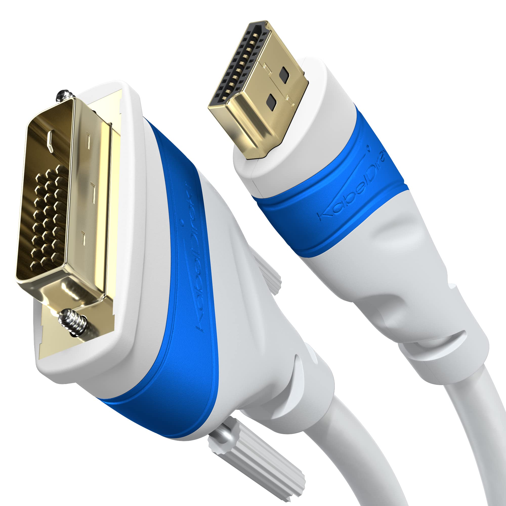 HDMI DVI adapter cable with A.I.S. shielding – 1m (bi-directional monitor cable, 24+1 Pin, connect HDMI device to DVI monitor or vice versa, Full HD/1080p, white) – by CableDirect