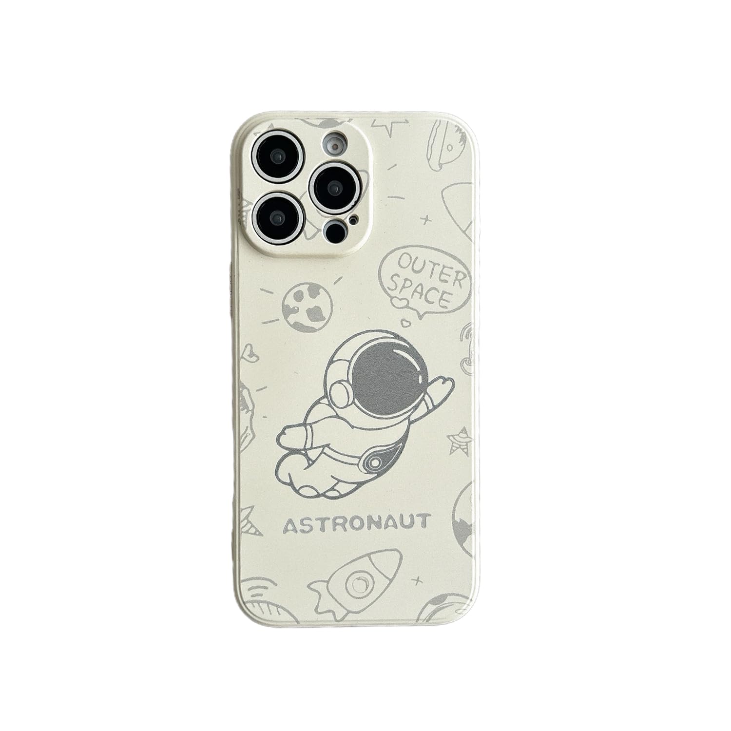 Yonds Queen for iPhone 16 Pro Cute Case, Cool Cartoon Astronaut Rocket Moon Space Design Stylish Soft TPU Bumper Shockproof Anti-Slip Protector Fashion Case (Fly White, iPhone 16 Pro)