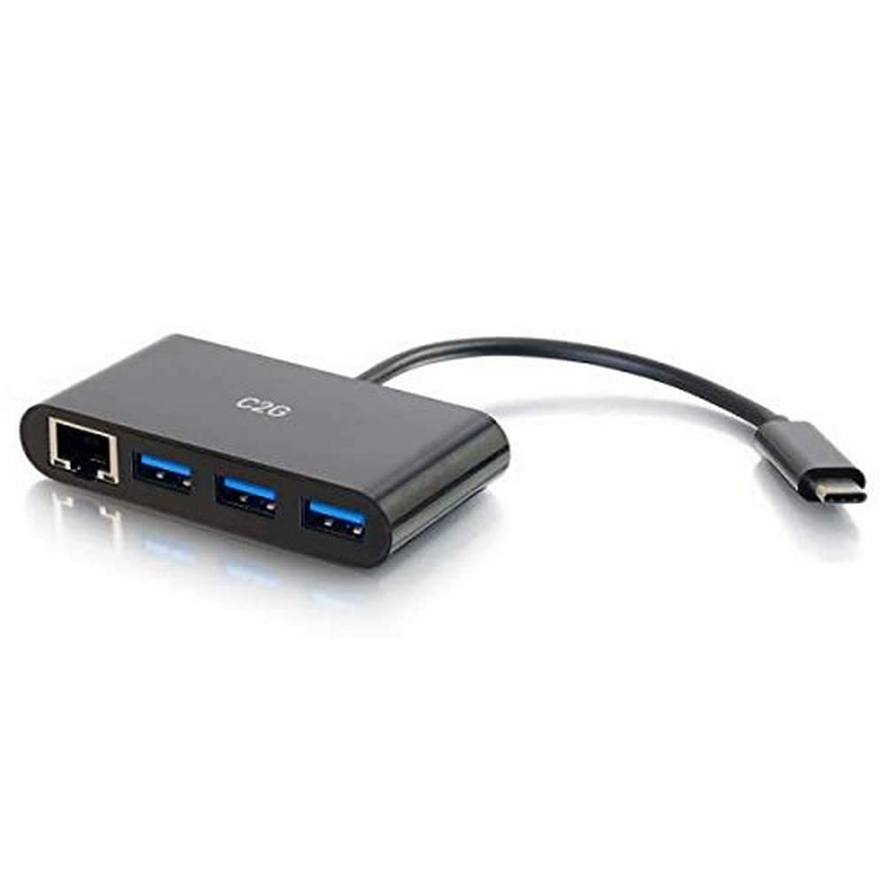 C2G USB-C/Thunderbolt-3 to RJ45 Gigabit Ethernet and 3 x USB-A 3.0 Laptop Adapter Hub, Suitable for MacBook Pro, iMac, Google Chromebook, Pixel, Dell Latitude, XPS and More.