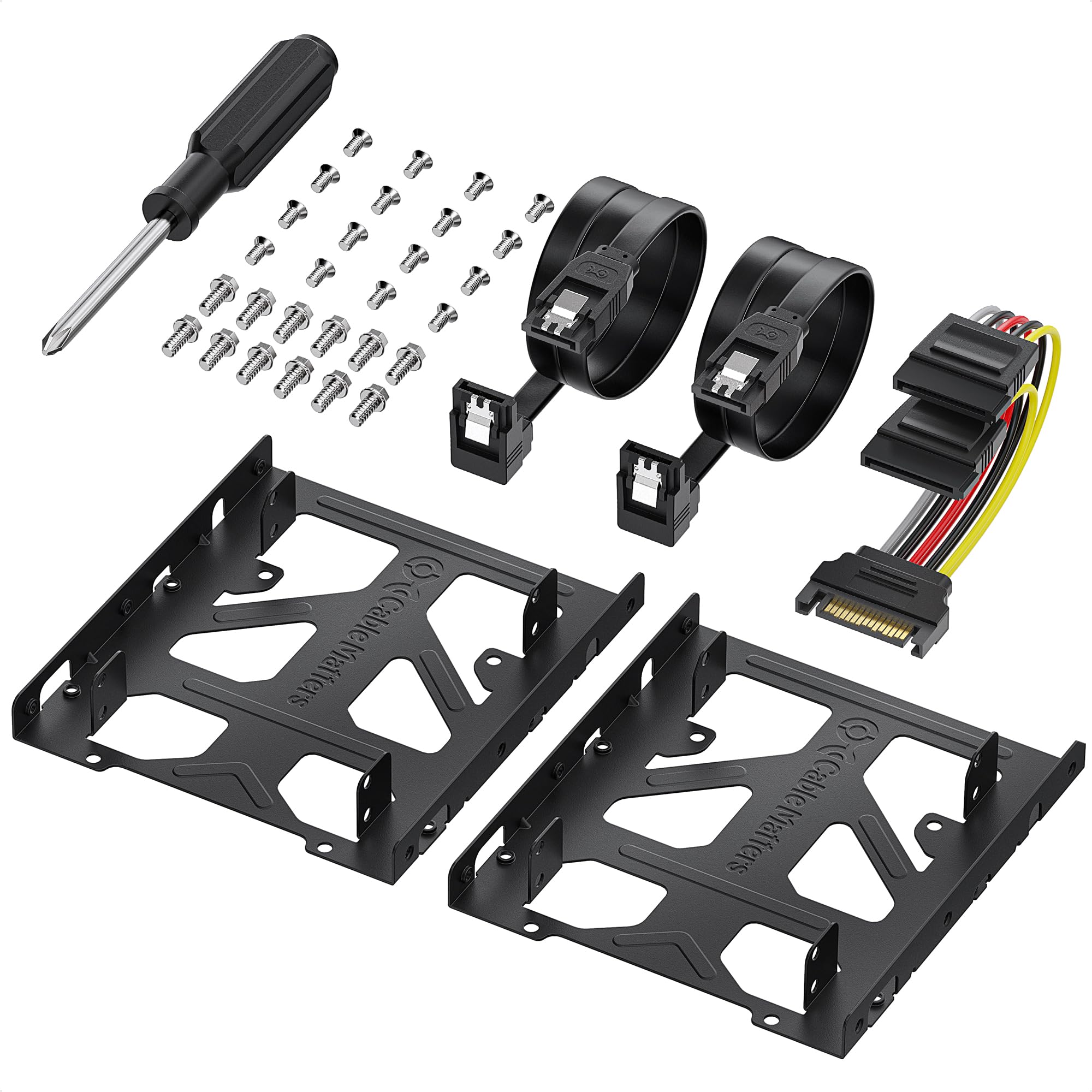 Cable Matters 2-Pack 2.5 to 3.5 SSD Mounting Bracket for SSDs (SSD Adapter 2.5 to 3.5) All-in-One Kit in Black - Kit Includes Bracket, Screws, Cables, and Screwdriver